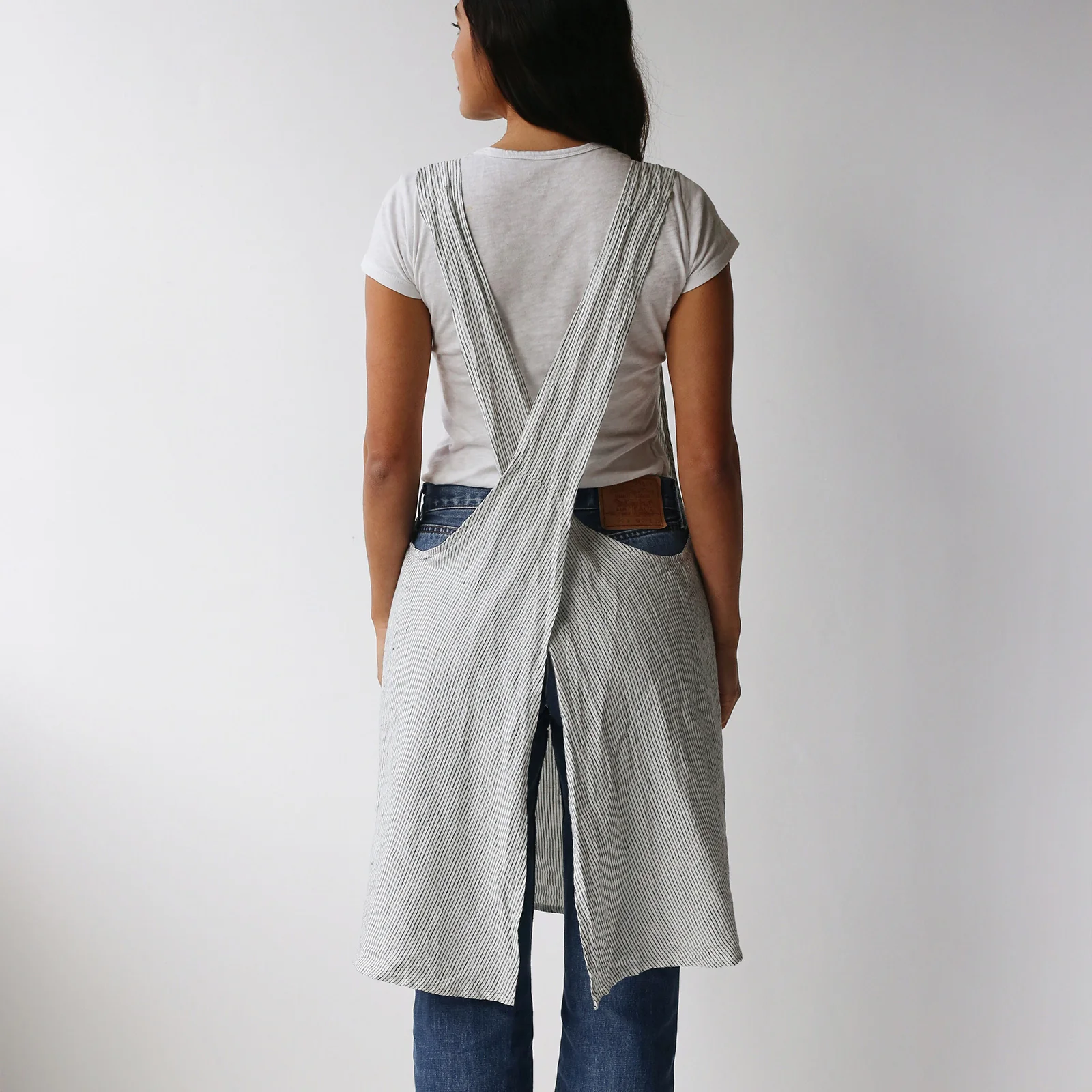 French Flax Linen Apron in Pinstripe - Image 4