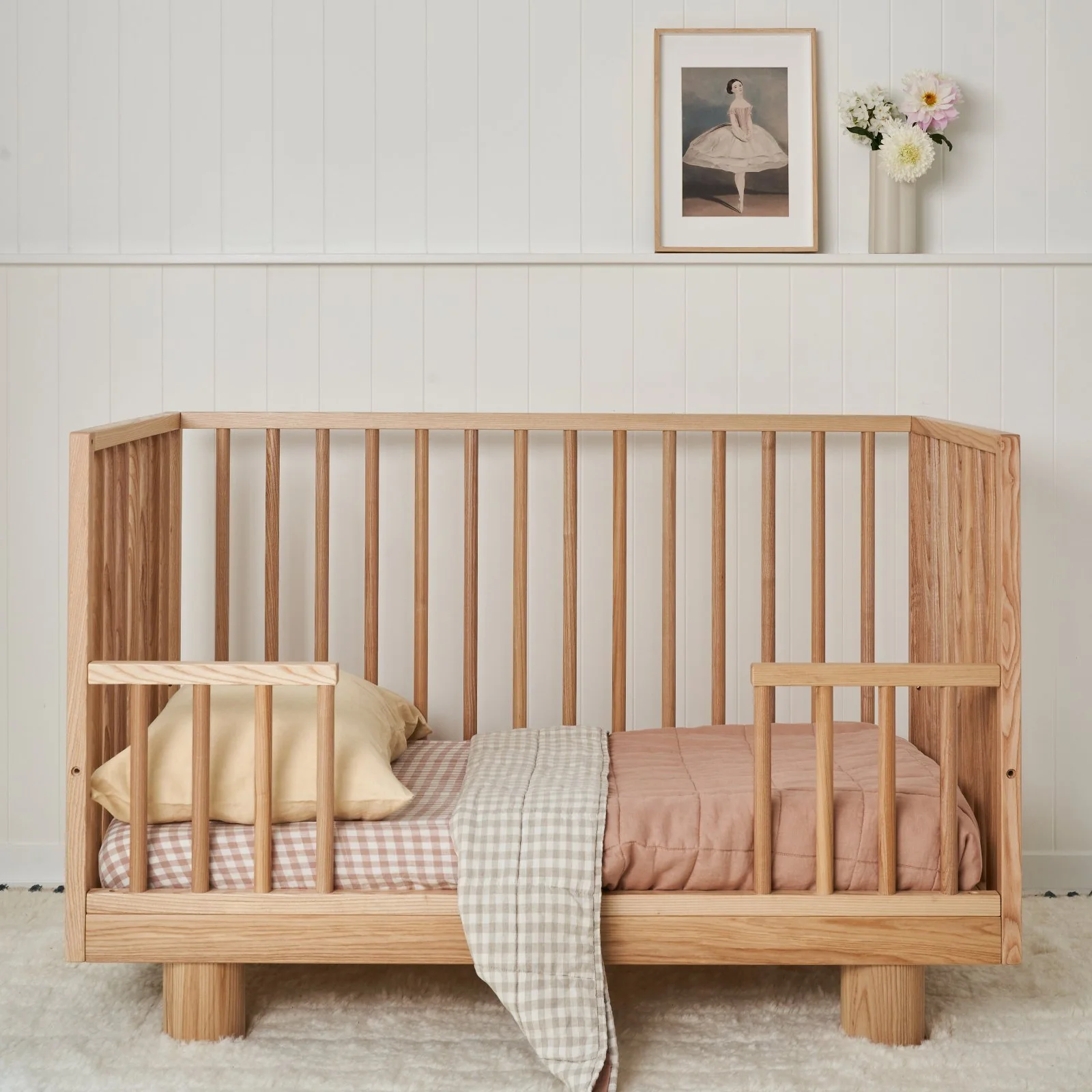 French Flax Linen Cot Quilt/Play Mat in Clay/Beige Gingham - Image 2