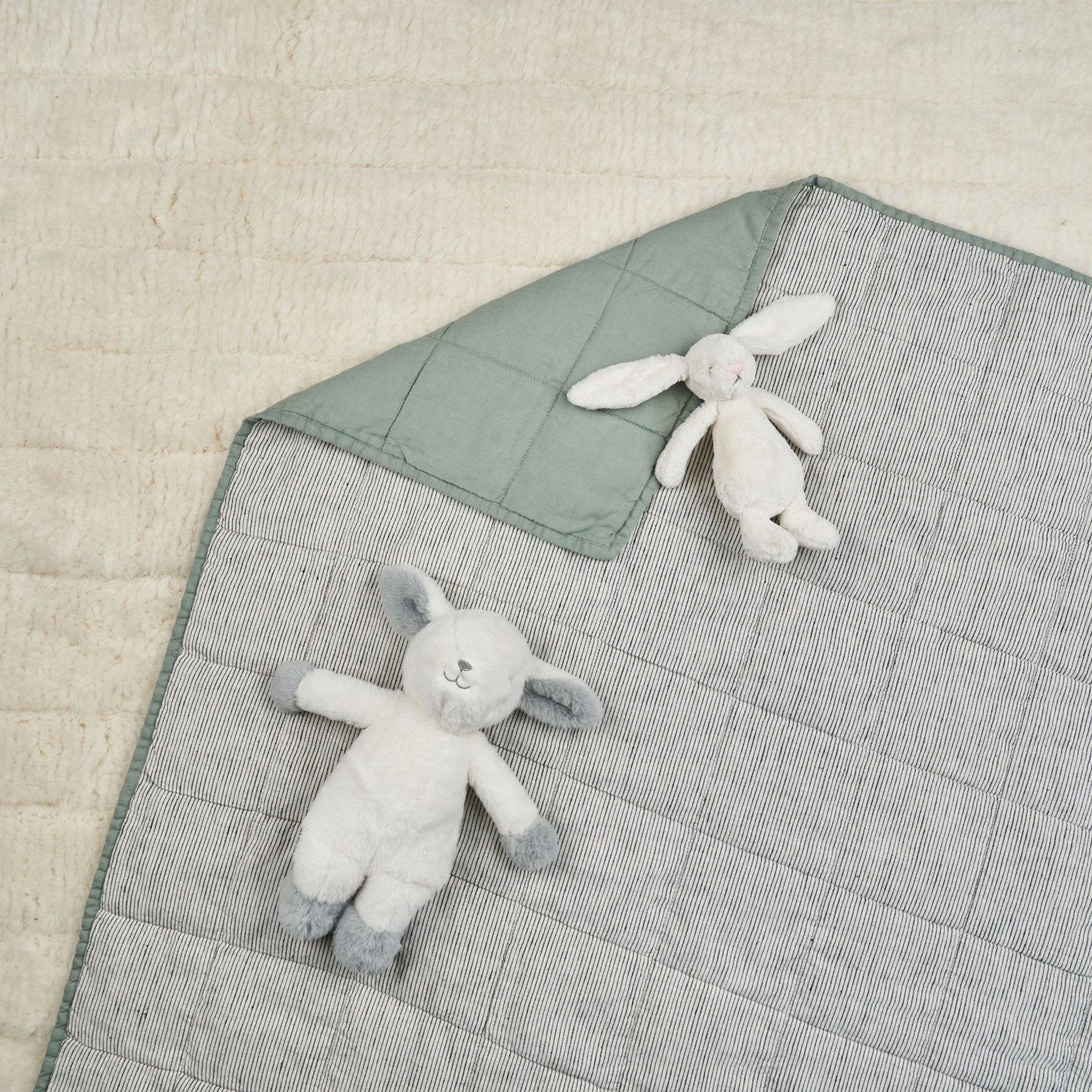 French Flax Linen Cot Quilt/Play Mat in Sage/Pinstripe - Image 7