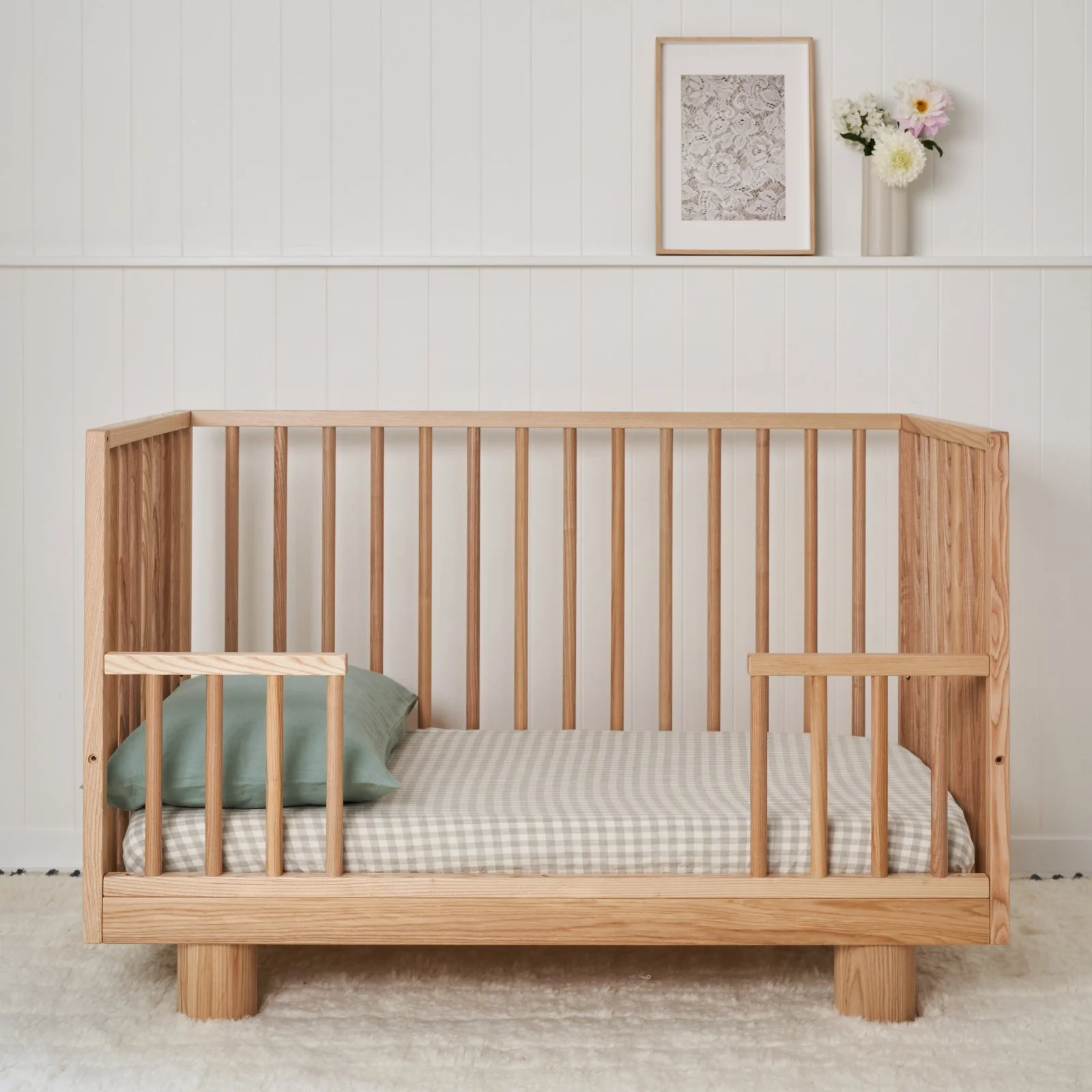 French Flax Linen Cot Sheet in Beige Gingham