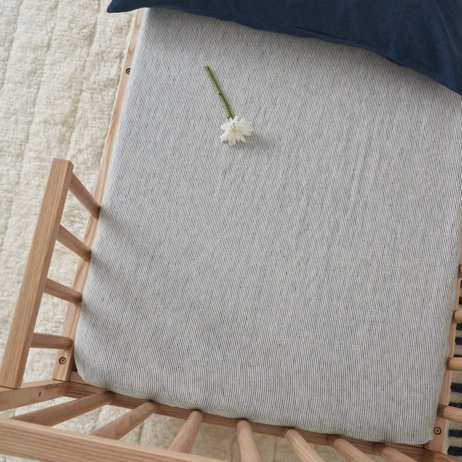 French Flax Linen Cot Sheet in Pinstripe - Image 4
