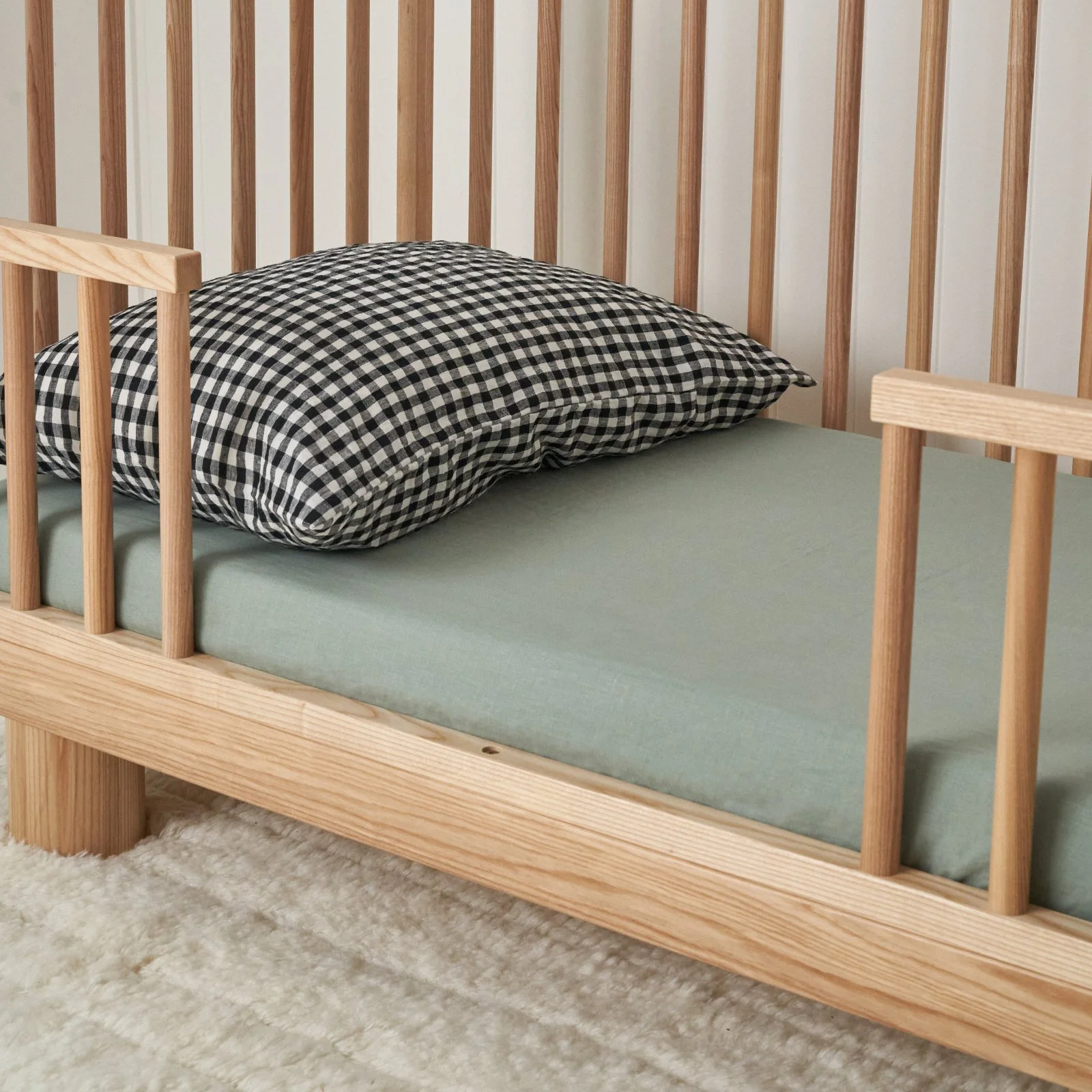French Flax Linen Cot Sheet in Sage - Image 2