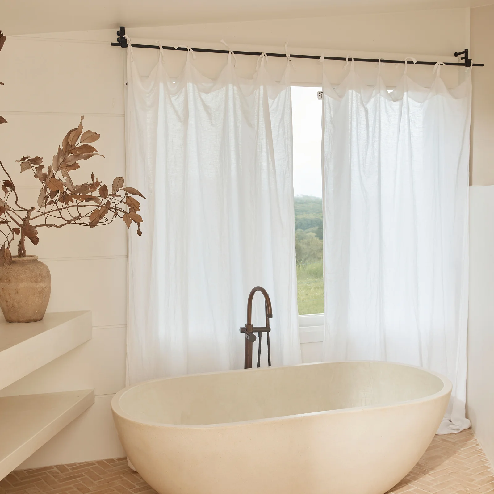 French Flax Linen Curtain Set in White - Image 3