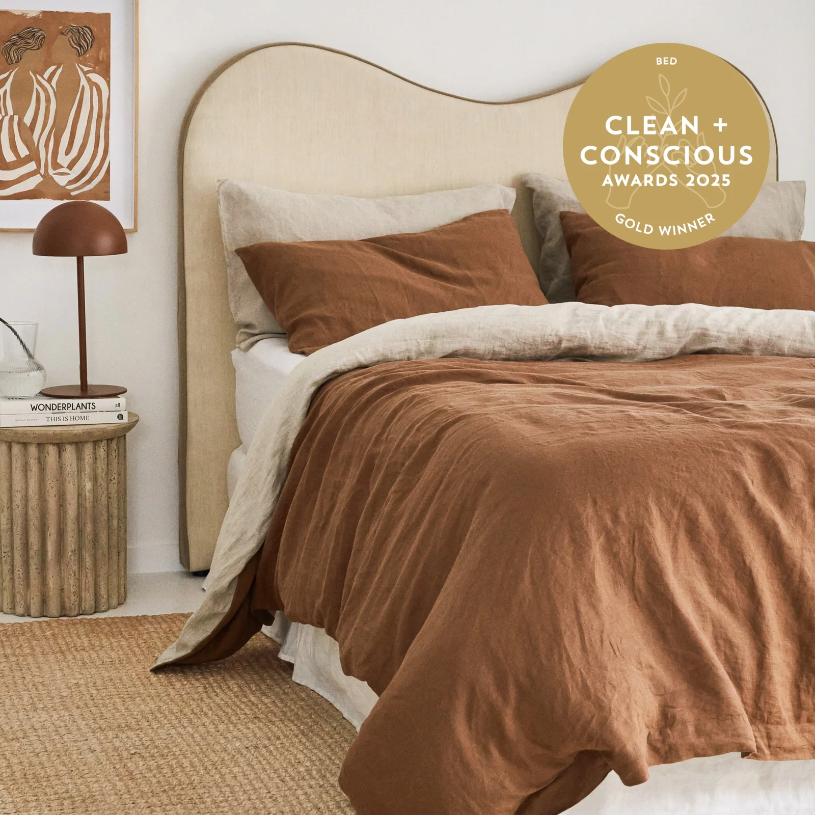 French Flax Linen Double Sided Quilt Cover in Hazelnut/Natural - Image 4