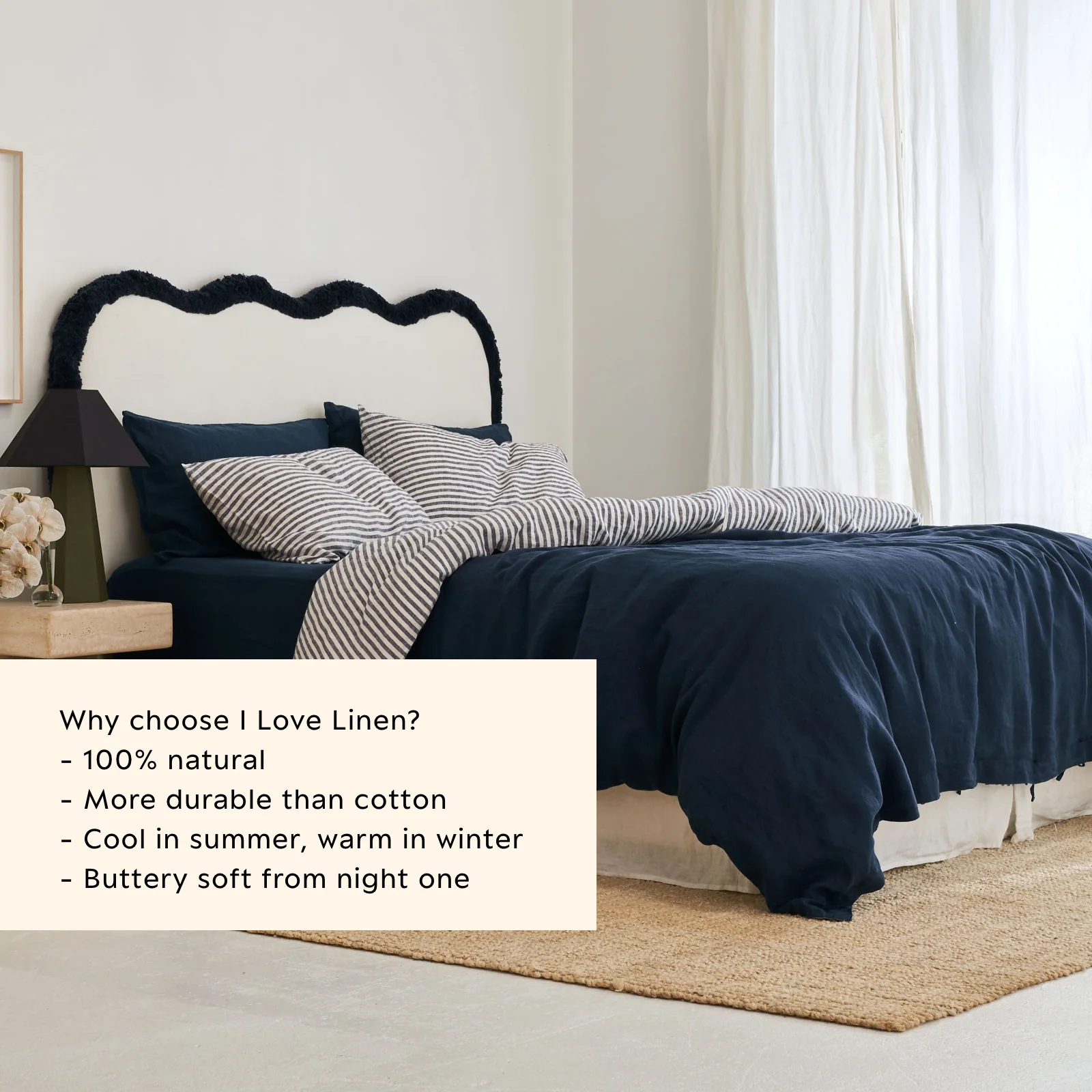 French Flax Linen Double Sided Quilt Cover in Indigo/Indigo Stripe - Image 5