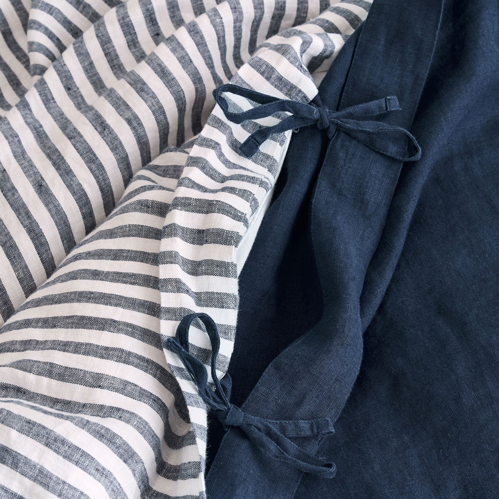 French Flax Linen Double Sided Quilt Cover in Indigo/Indigo Stripe - Image 7