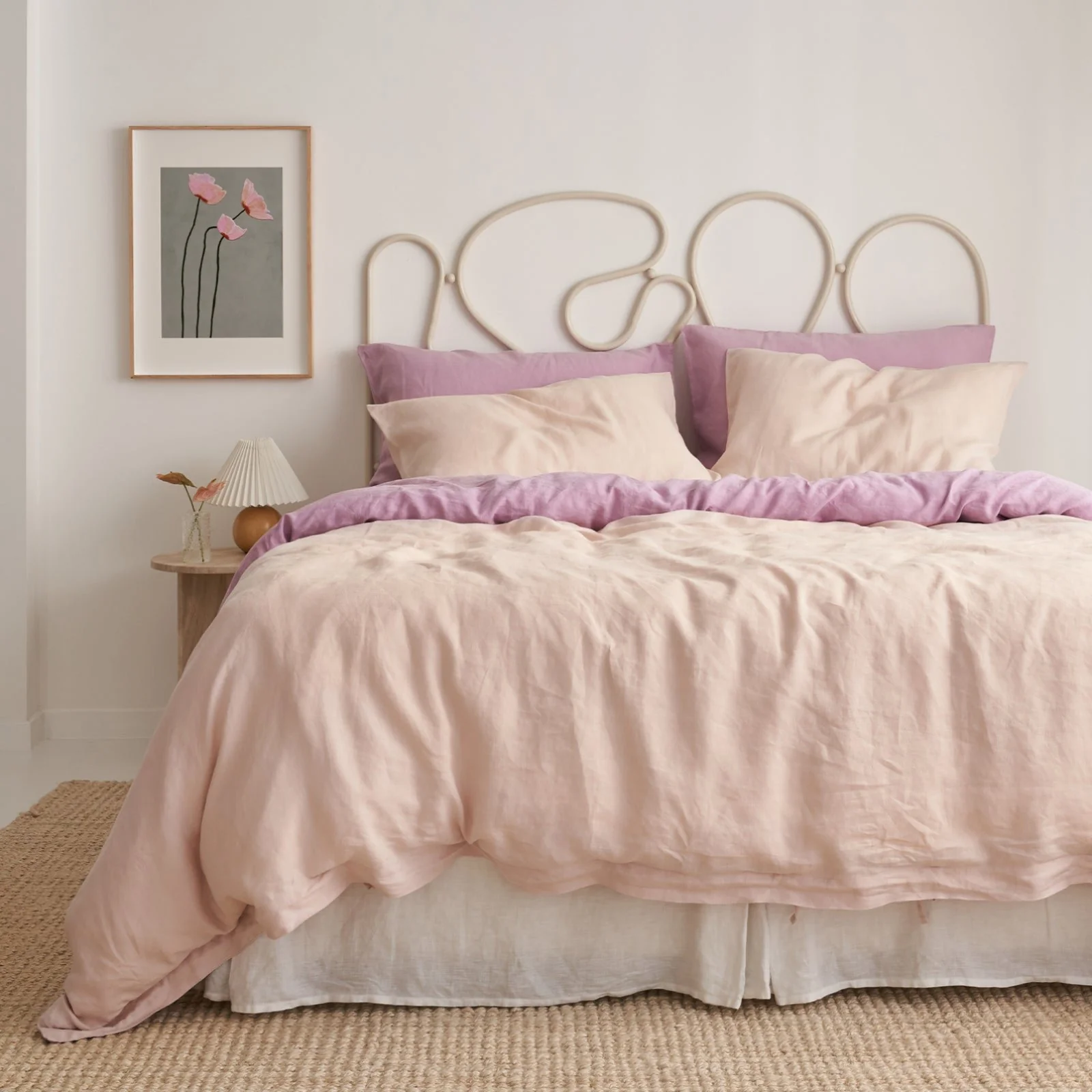 French Flax Linen Double Sided Quilt Cover in Lilac/Blush - Image 2