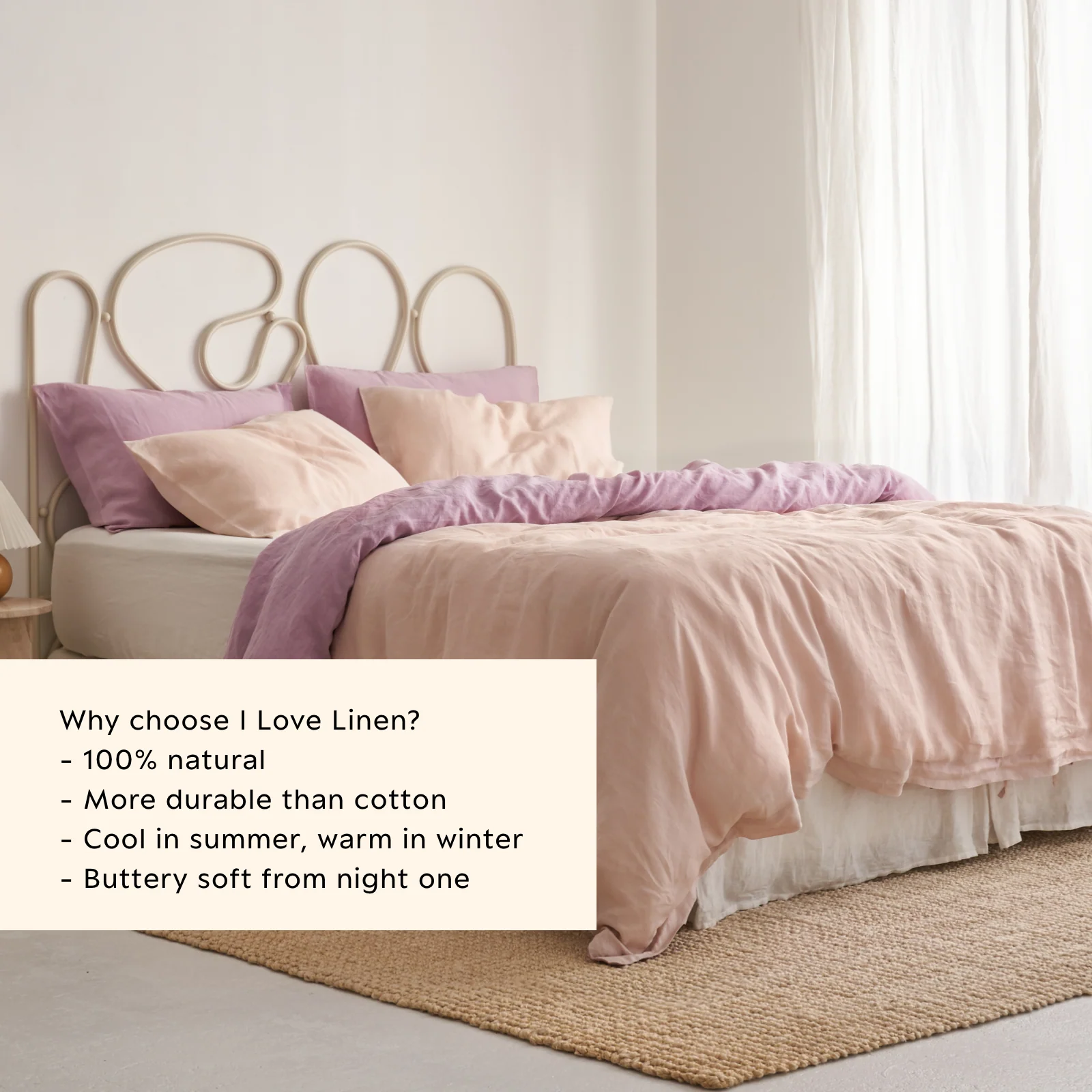 French Flax Linen Double Sided Quilt Cover in Lilac/Blush - Image 4