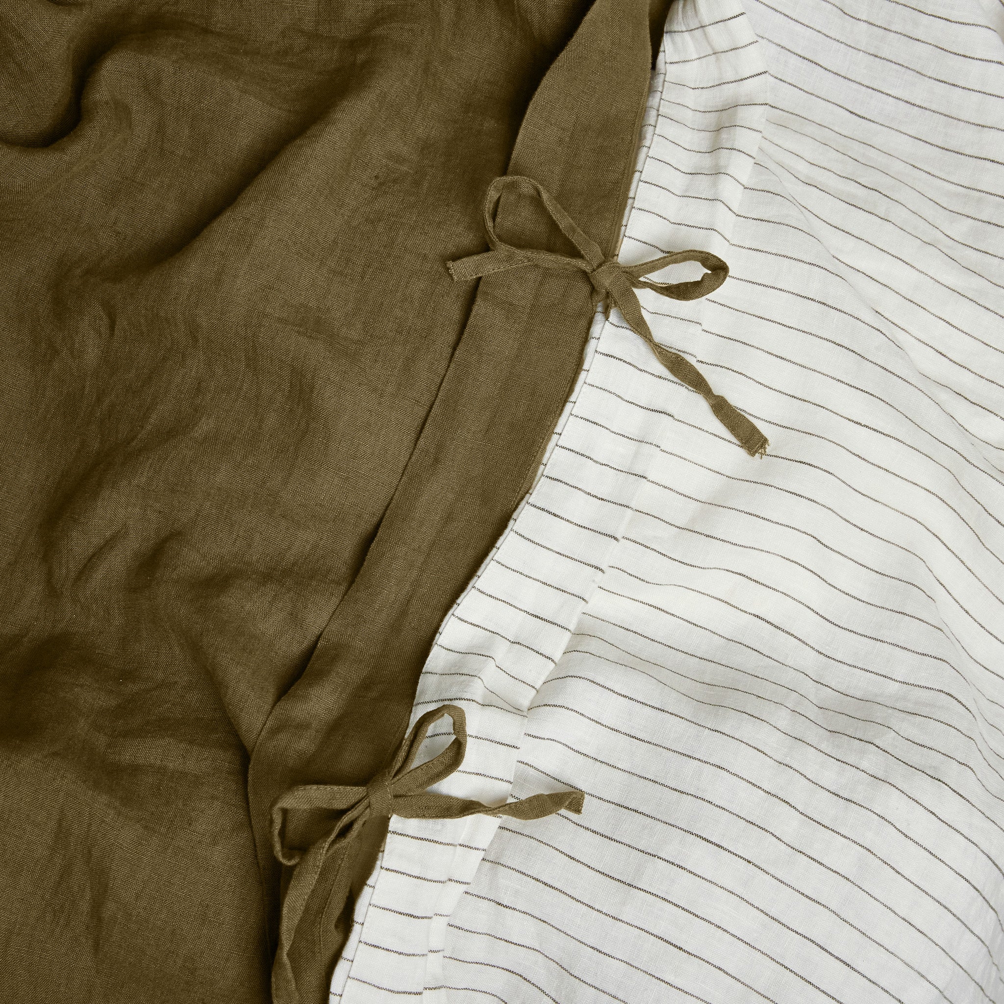 French Flax Linen Double Sided Quilt Cover in Olive/Olive Stripe - Image 7