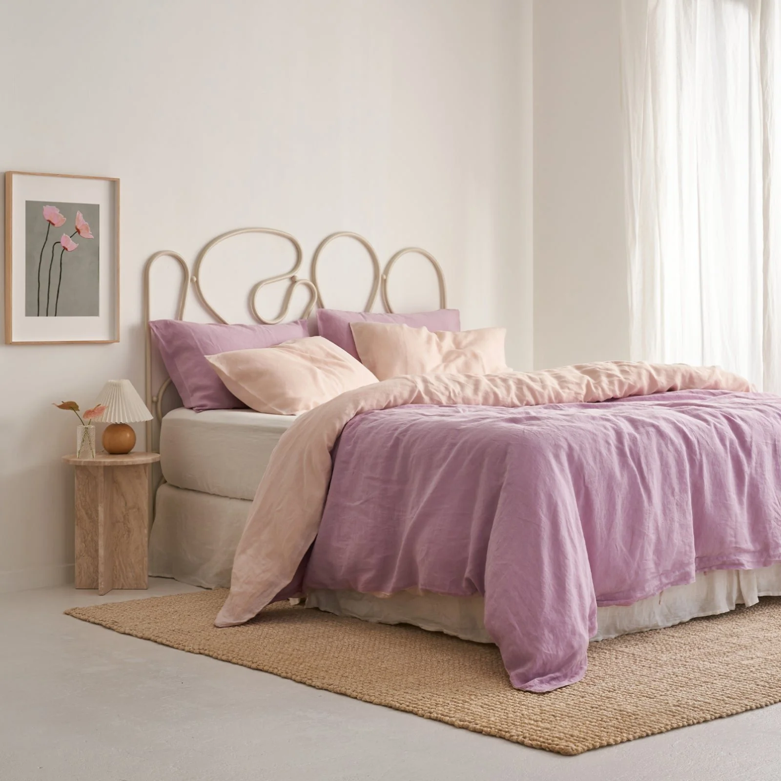 French Flax Linen Double Sided Quilt Cover Set in Lilac/Blush - Image 5