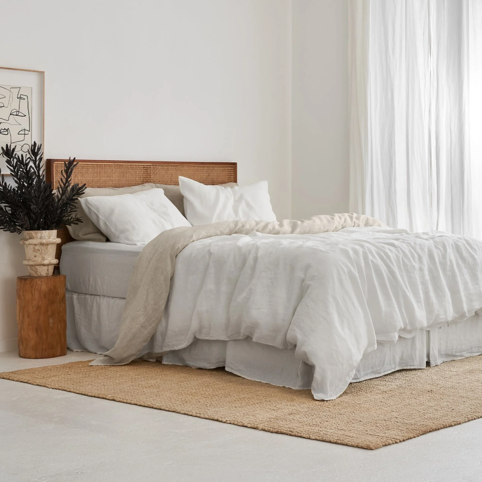 French Flax Linen Double Sided Quilt Cover Set in White/Natural - Image 4