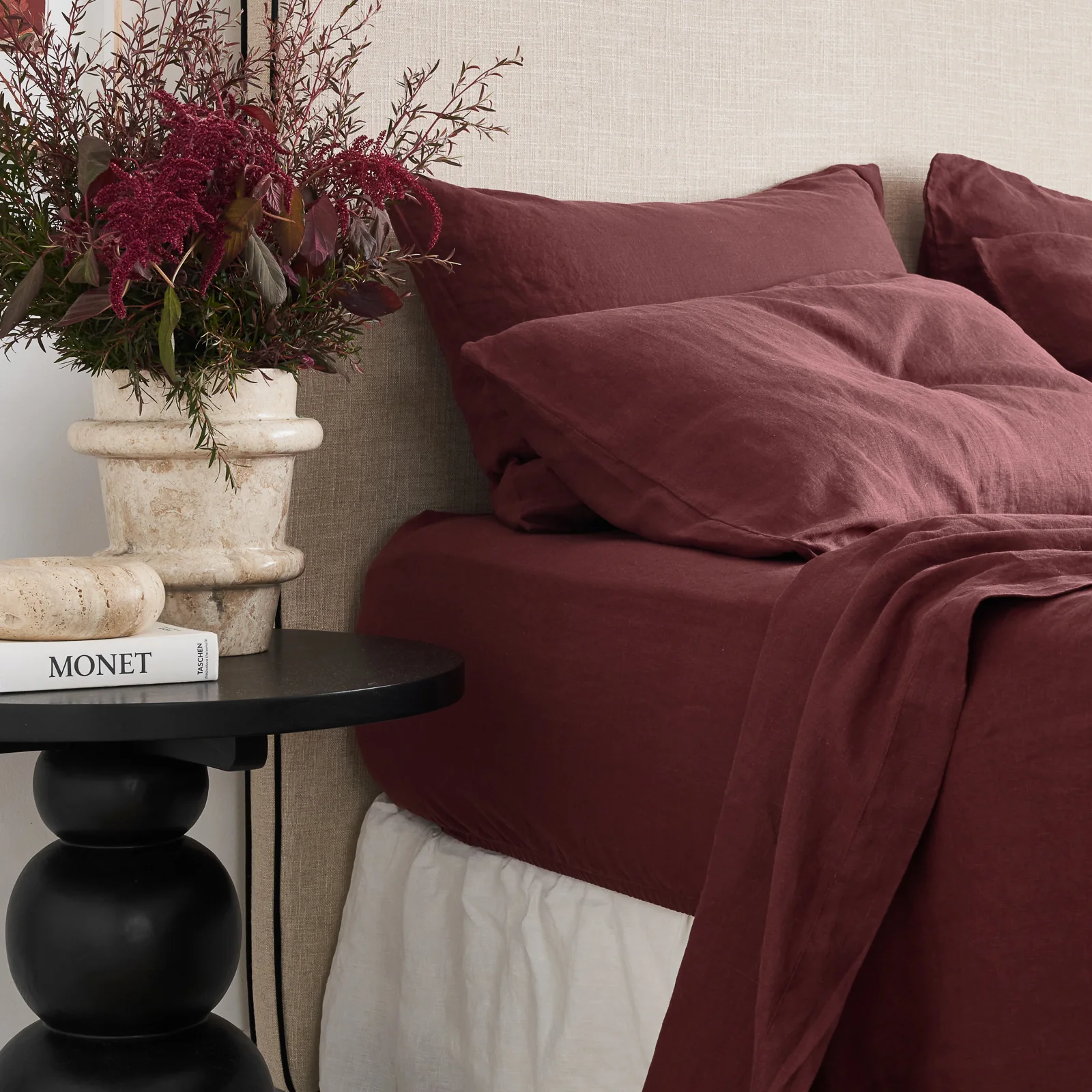 French Flax Linen Fitted Sheet in Cherrywood - Image 6