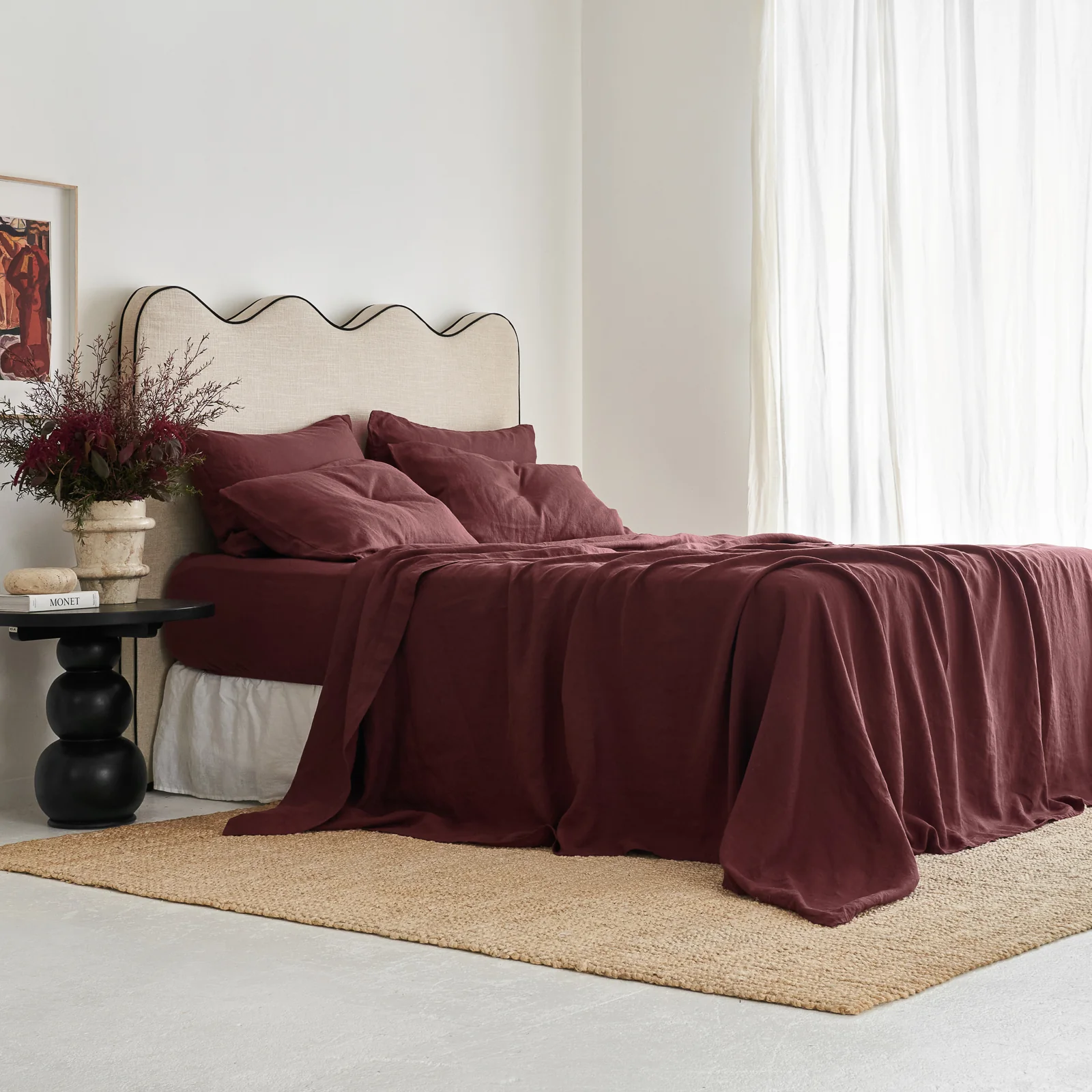 French Flax Linen Fitted Sheet in Cherrywood - Image 8