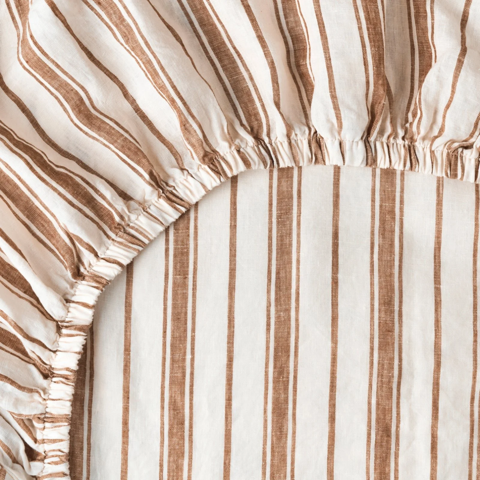 French Flax Linen Fitted Sheet in Hazelnut Stripe - Image 4