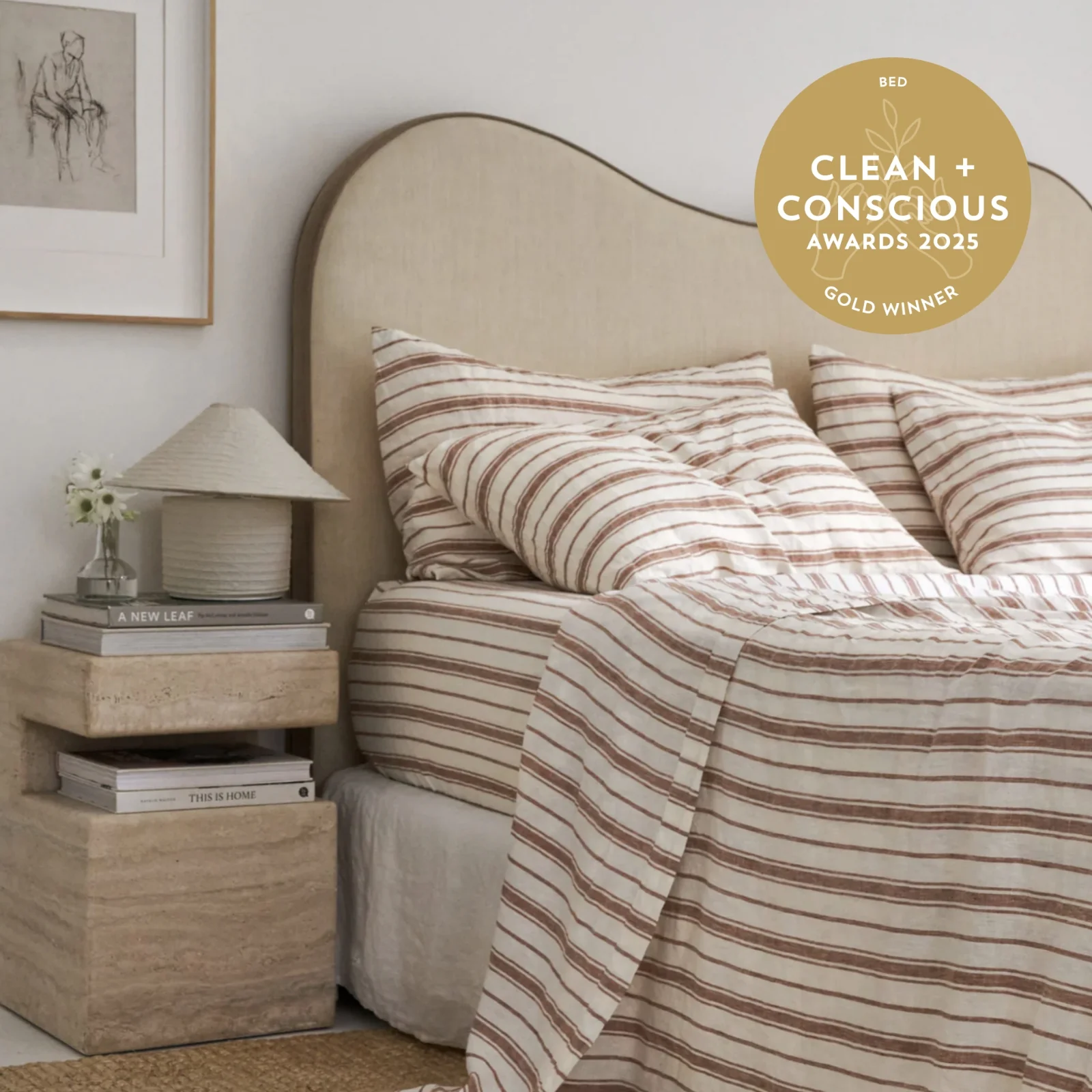 French Flax Linen Fitted Sheet in Hazelnut Stripe - Image 5