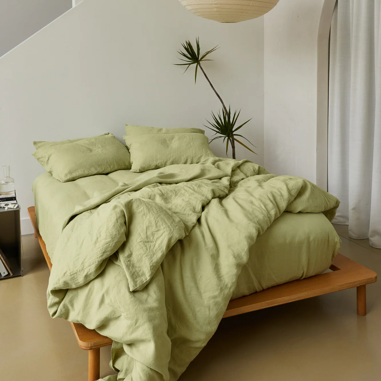 French Flax Linen Fitted Sheet in Matcha - Image 12
