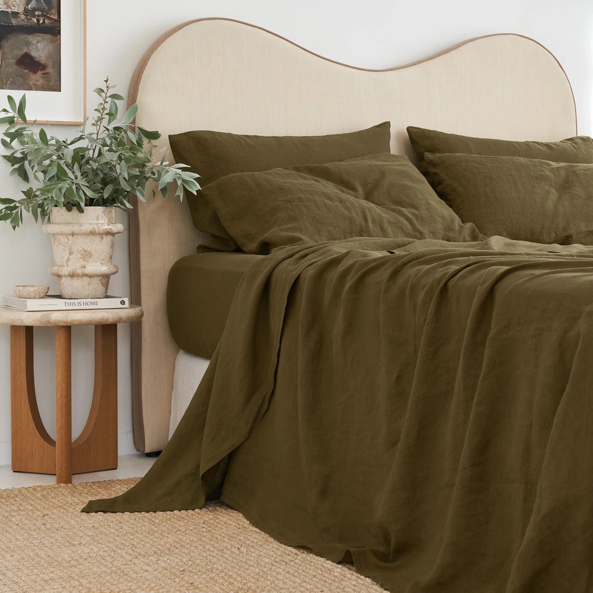 French Flax Linen Fitted Sheet in Olive - Image 6