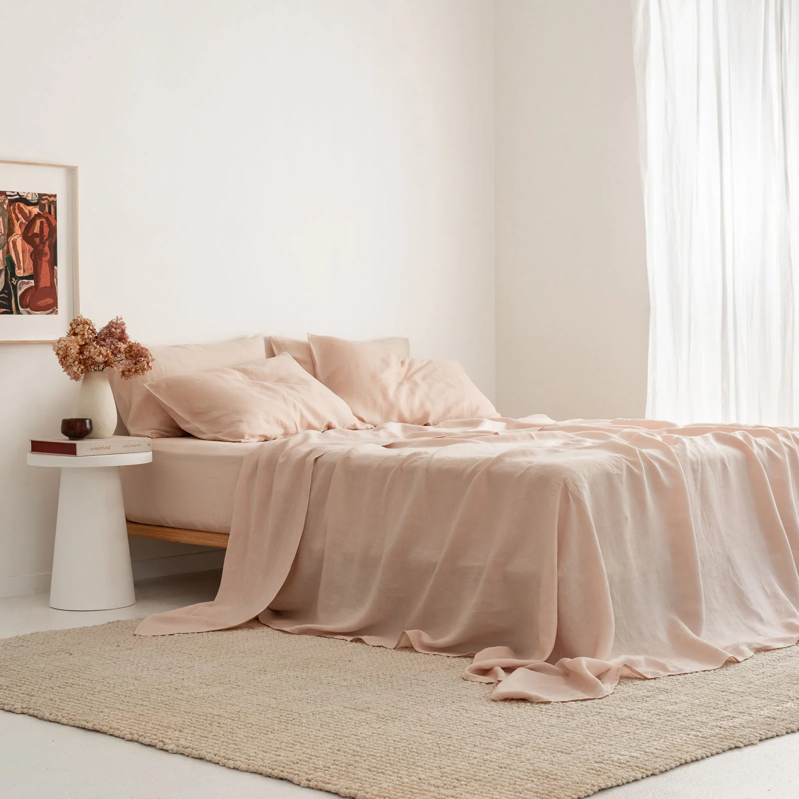French Flax Linen Flat Sheet in Blush - Image 5