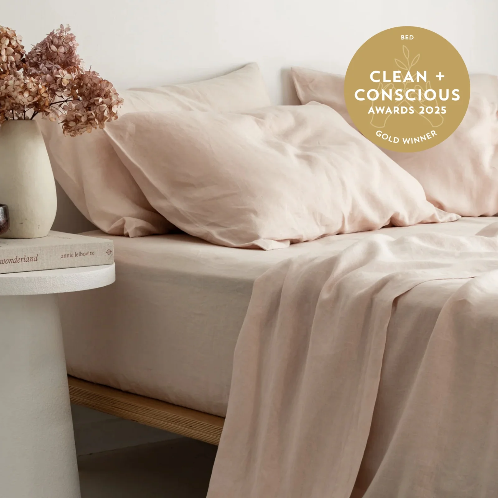 French Flax Linen Flat Sheet in Blush - Image 6