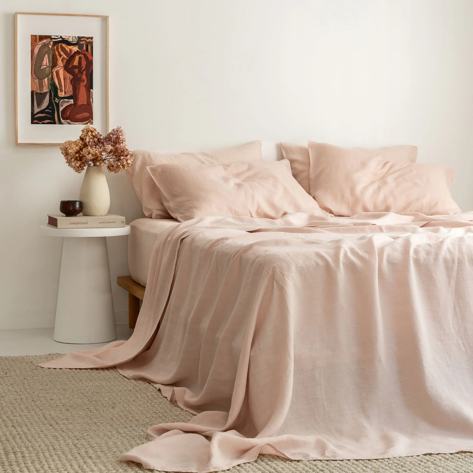 French Flax Linen Flat Sheet in Blush - Image 9