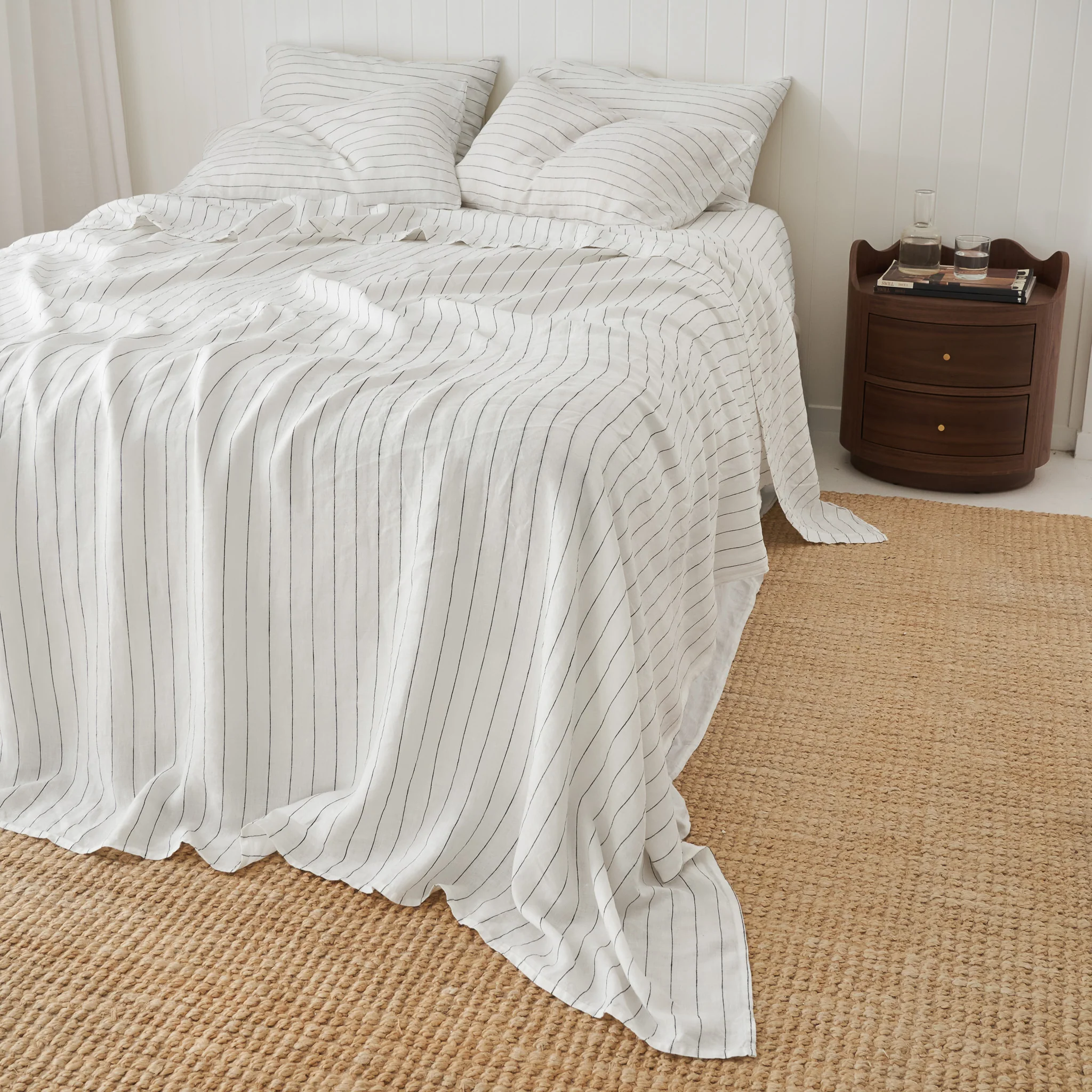 French Flax Linen Flat Sheet in Charcoal Stripe - Image 4