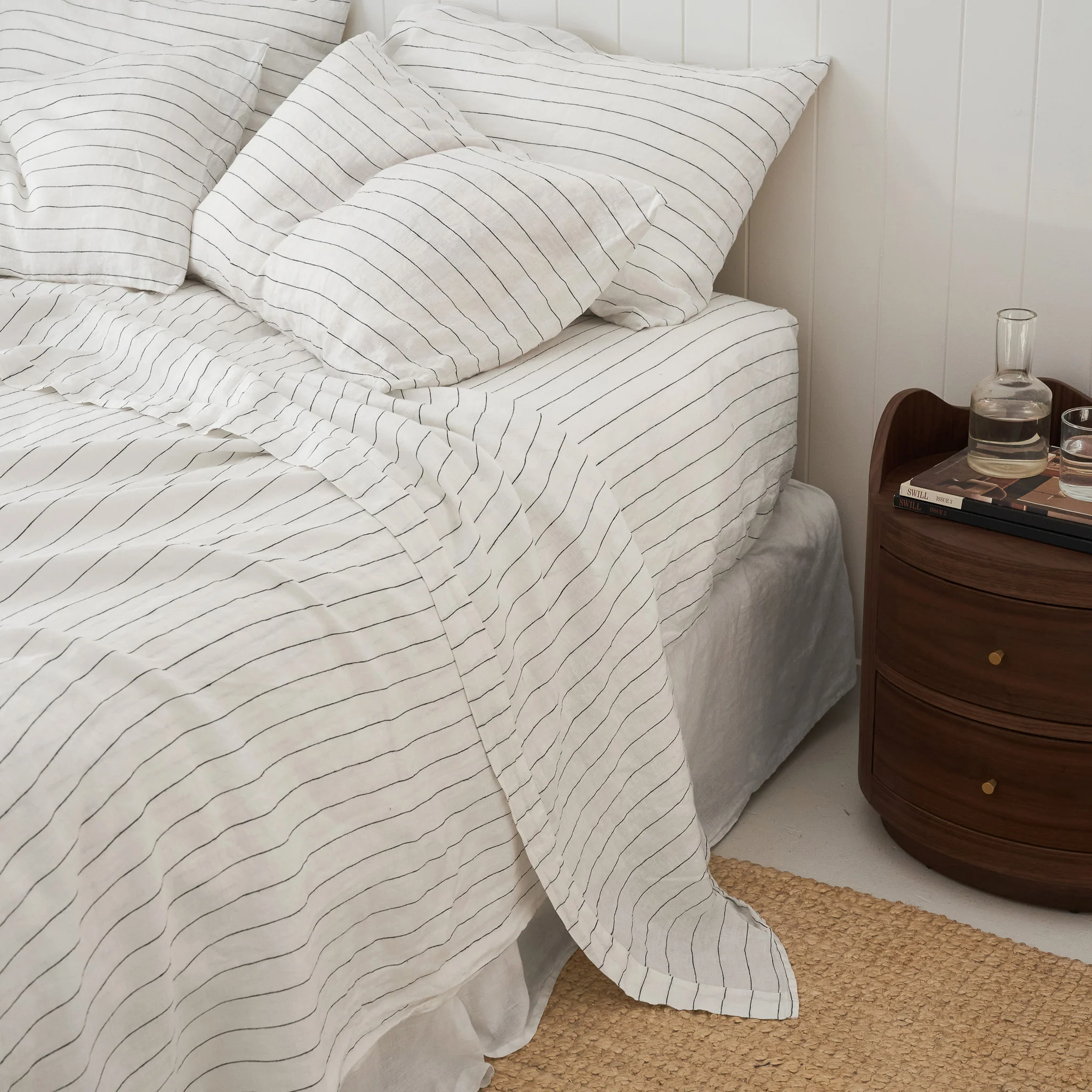 French Flax Linen Flat Sheet in Charcoal Stripe - Image 5