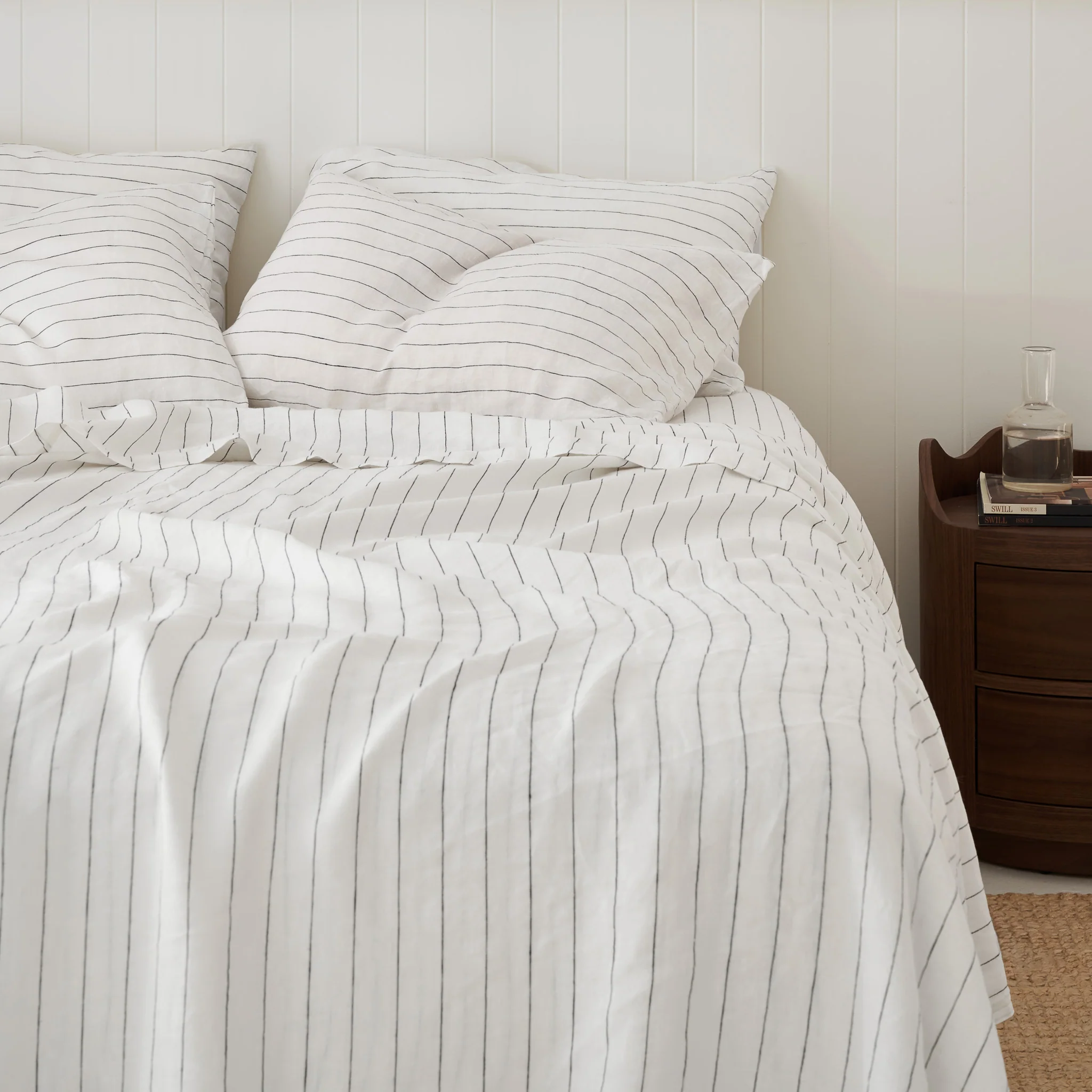 French Flax Linen Flat Sheet in Charcoal Stripe - Image 8