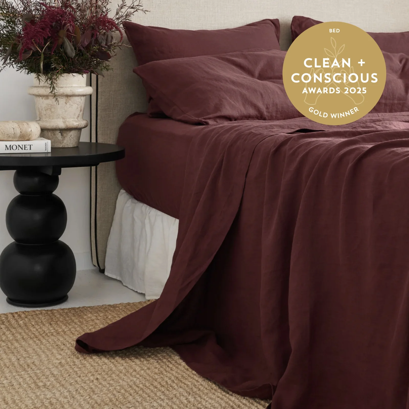French Flax Linen Flat Sheet in Cherrywood - Image 3