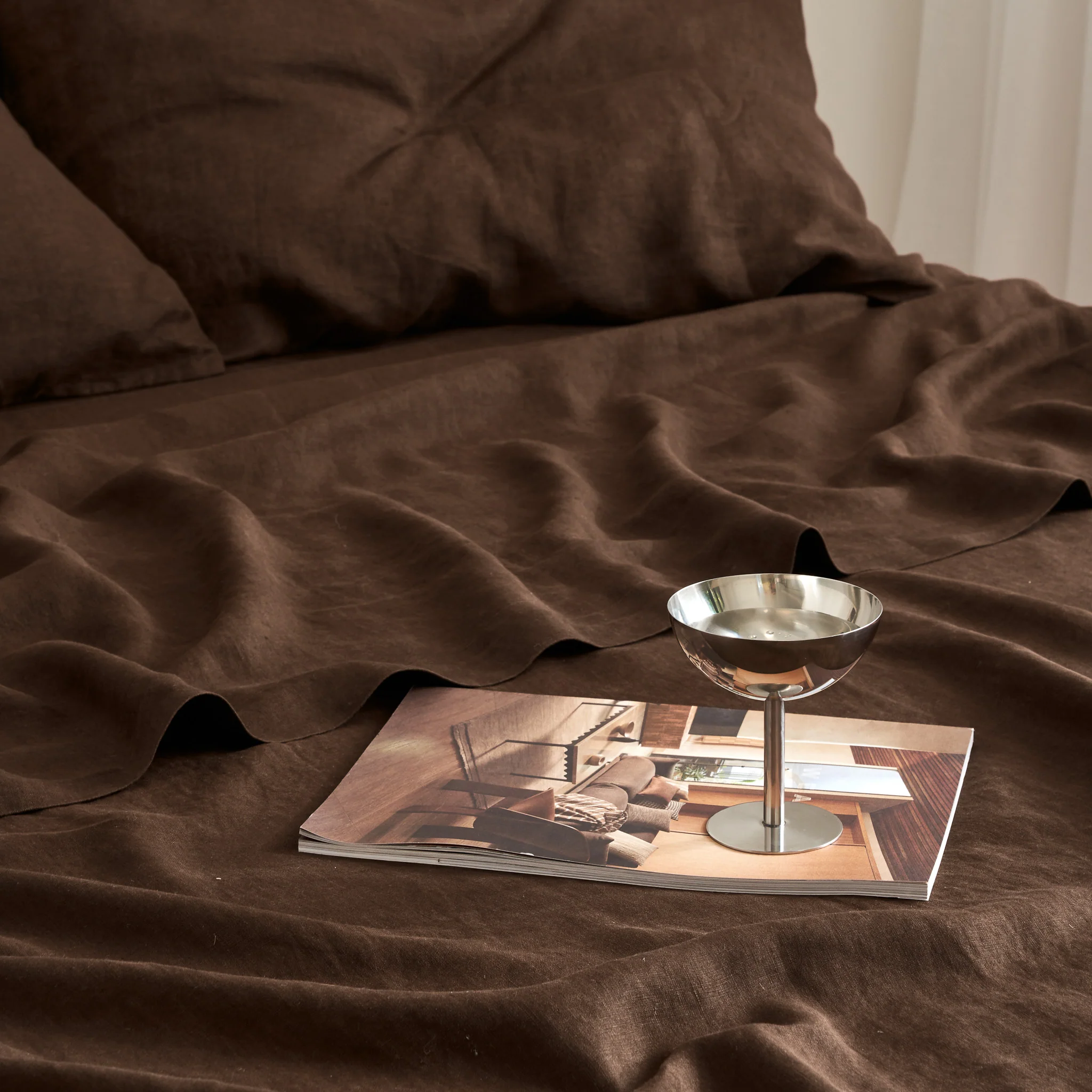 French Flax Linen Flat Sheet in Chocolate - Image 8
