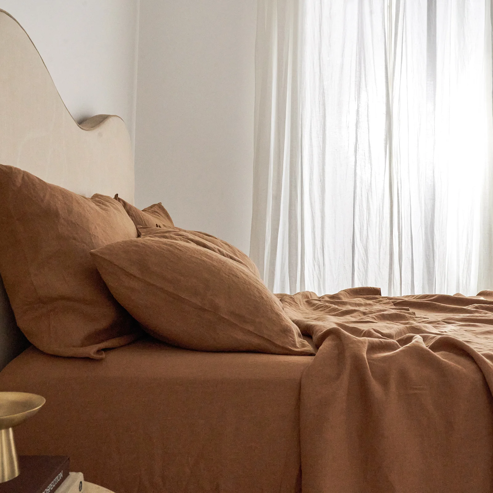 French Flax Linen Flat Sheet in Hazelnut - Image 5