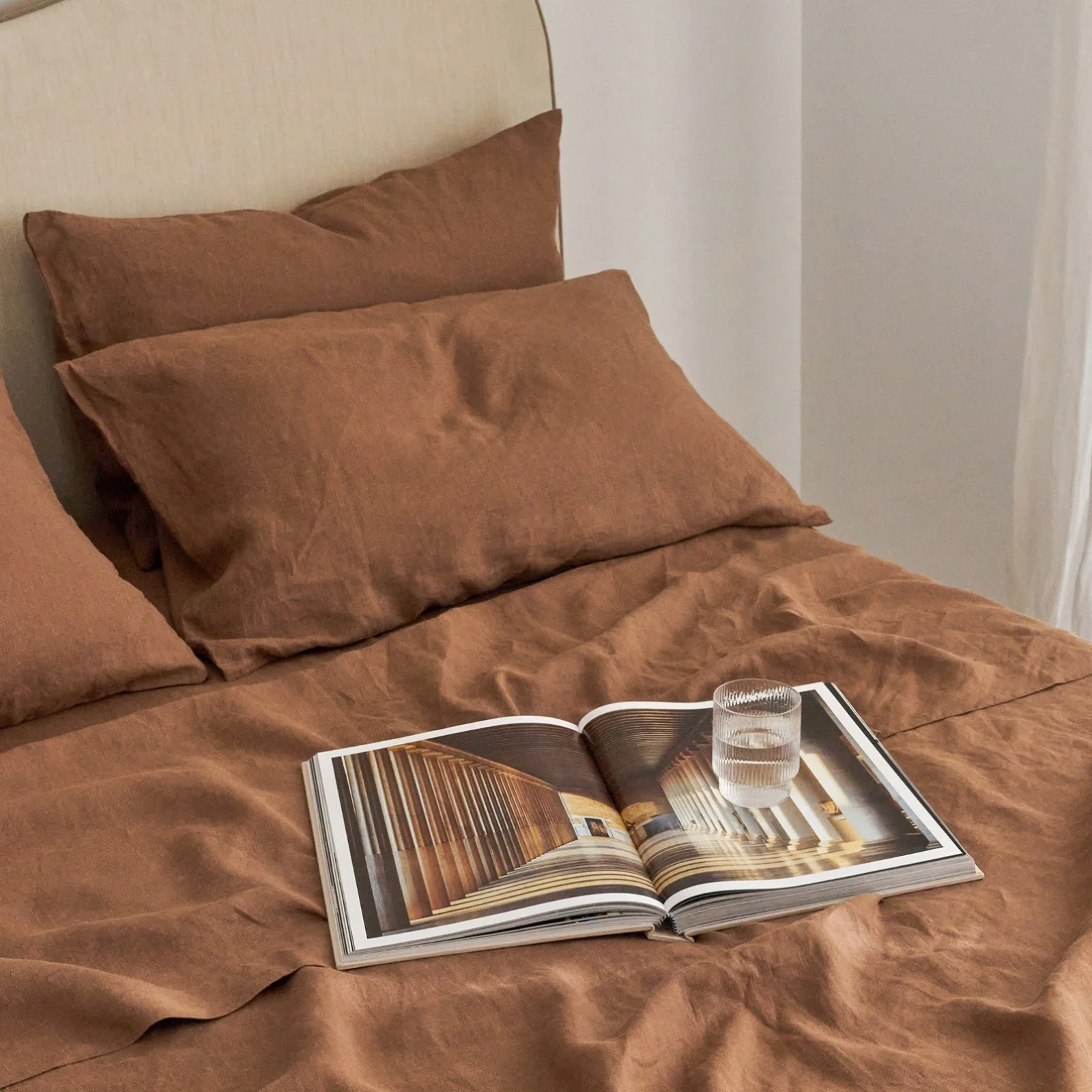 French Flax Linen Flat Sheet in Hazelnut - Image 8
