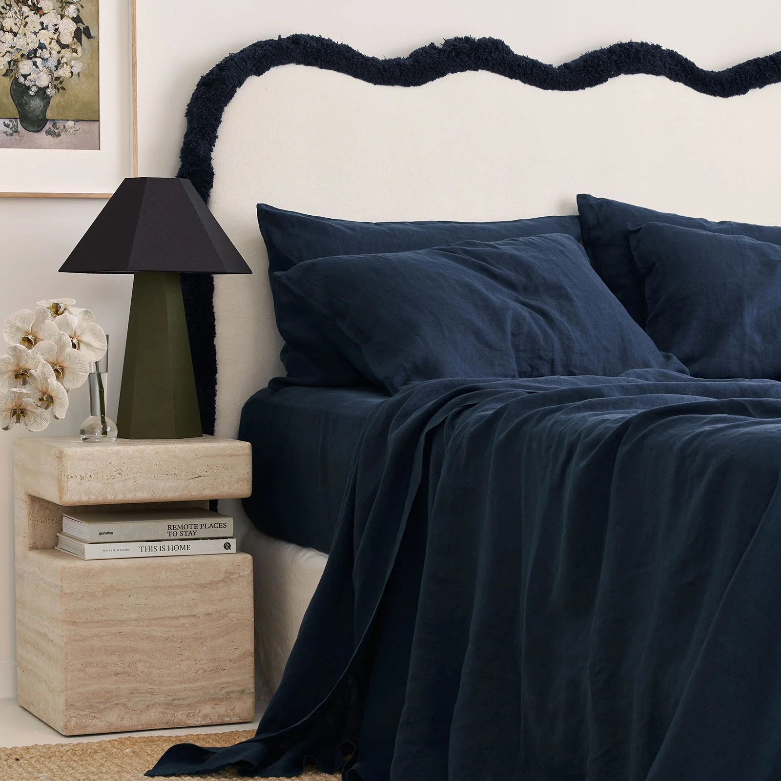 French Flax Linen Flat Sheet in Indigo - Image 2