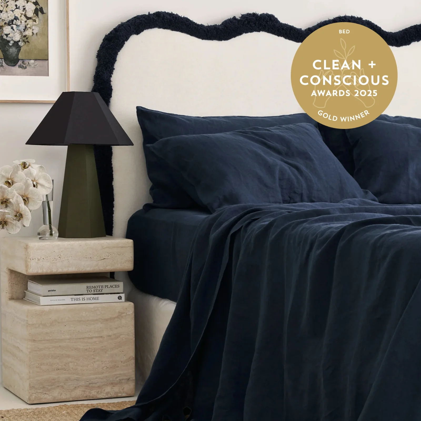 French Flax Linen Flat Sheet in Indigo - Image 6