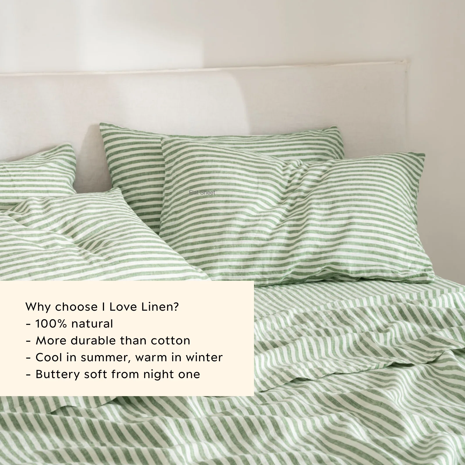 French Flax Linen Flat Sheet in Ivy Stripe - Image 6
