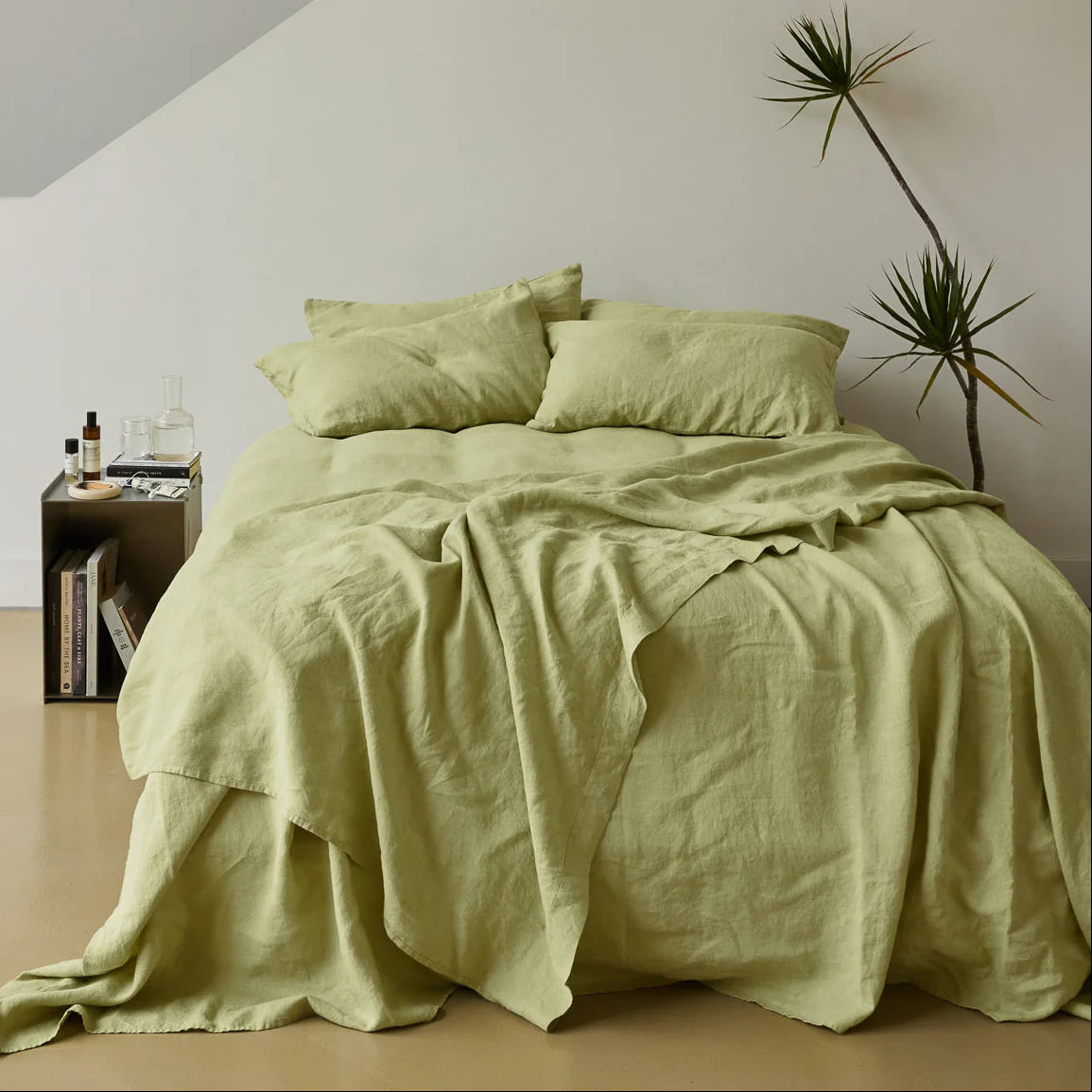 French Flax Linen Flat Sheet in Matcha - Image 2
