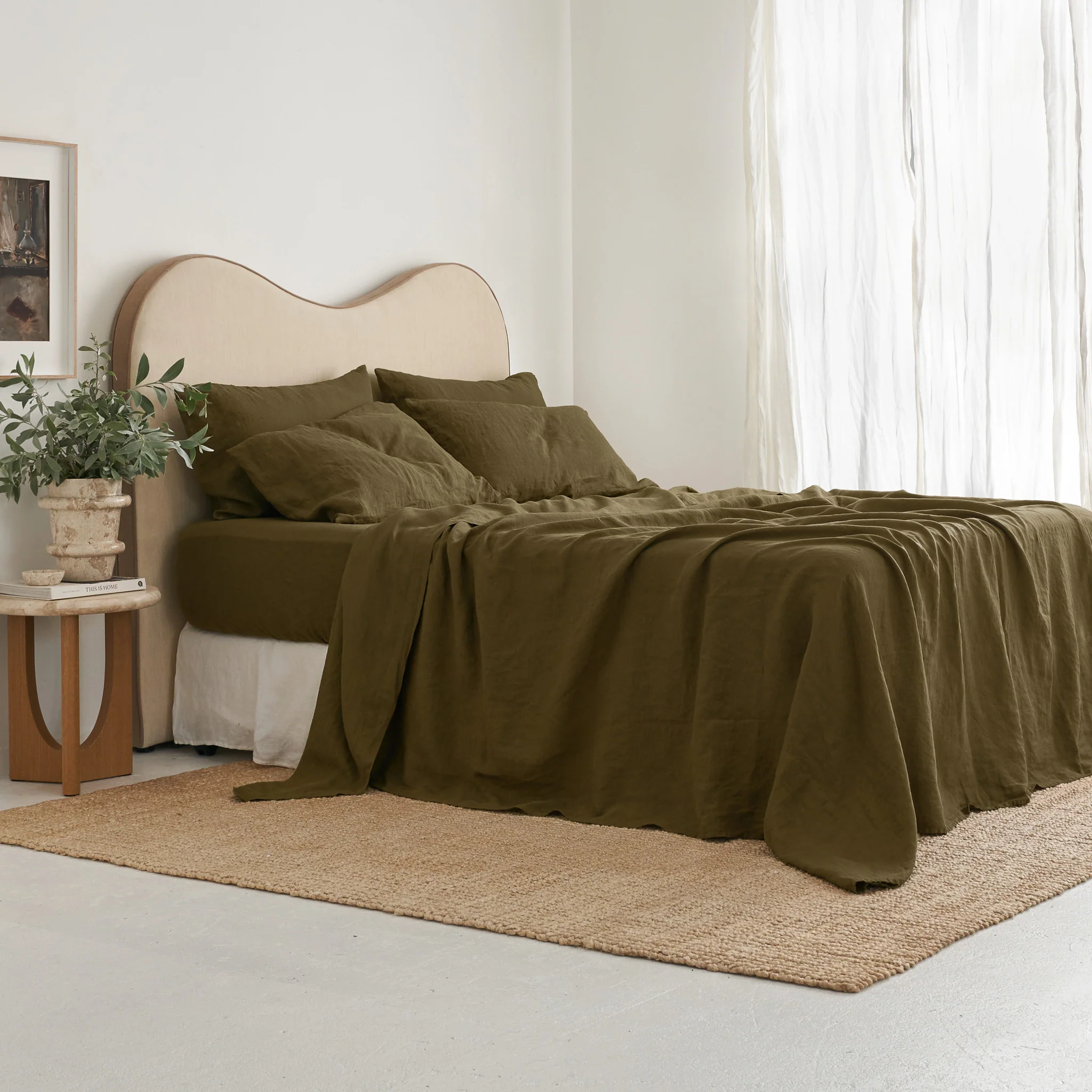 French Flax Linen Fitted Sheet in Olive - Image 8