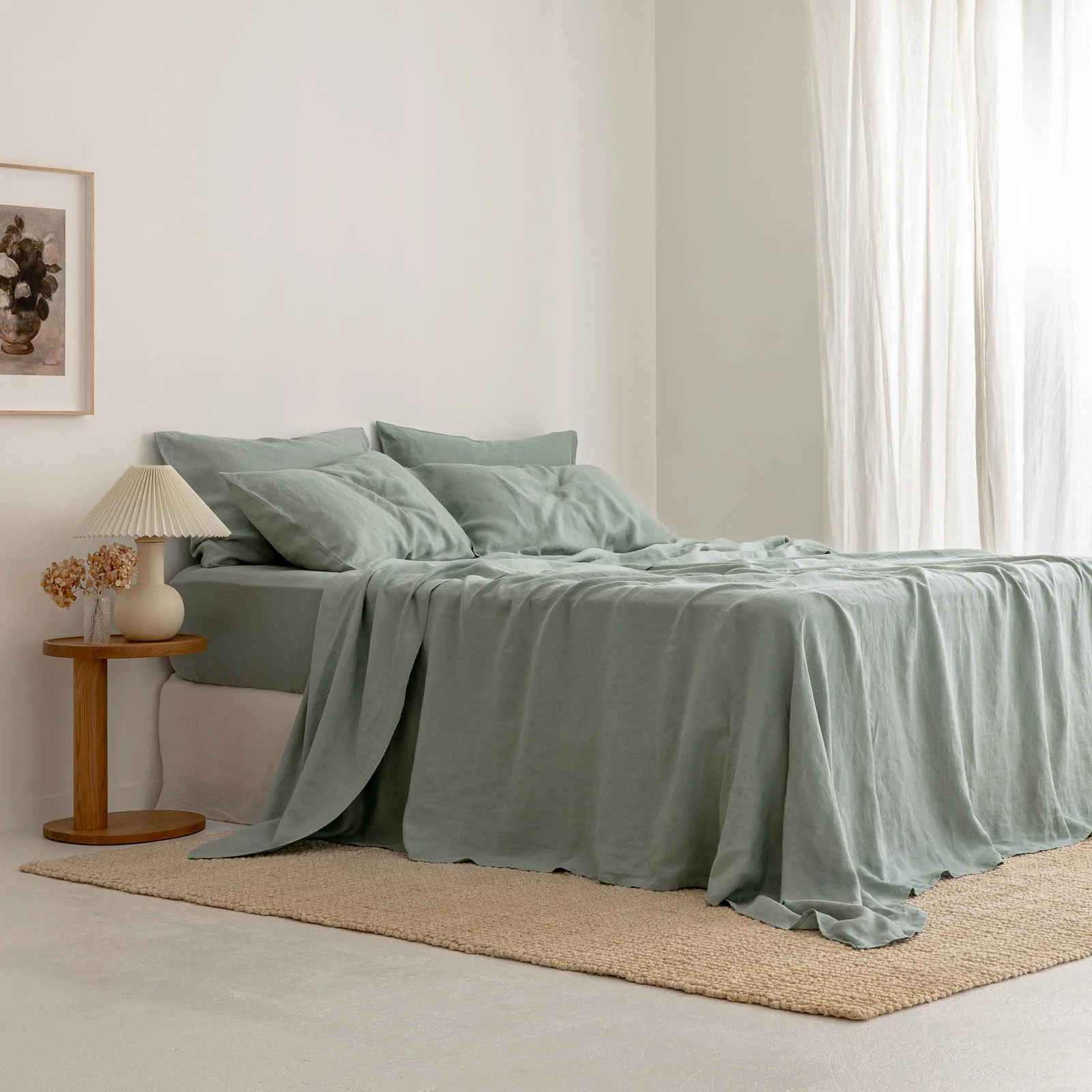 French Flax Linen Flat Sheet in Sage - Image 4