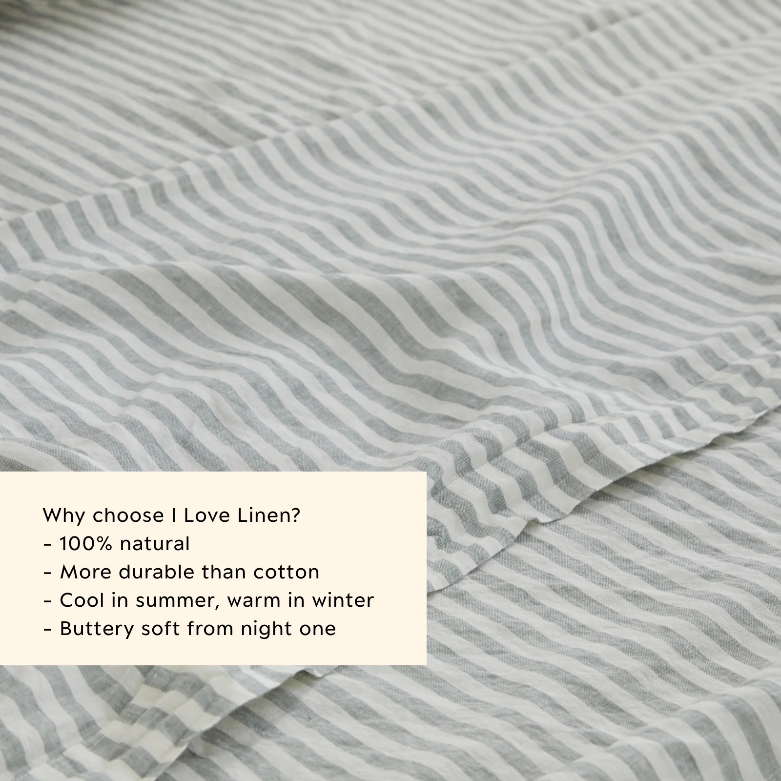 French Flax Linen Flat Sheet in Sage Stripe - Image 3