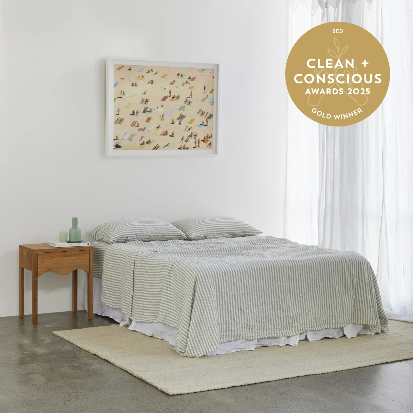 French Flax Linen Flat Sheet in Sage Stripe - Image 4
