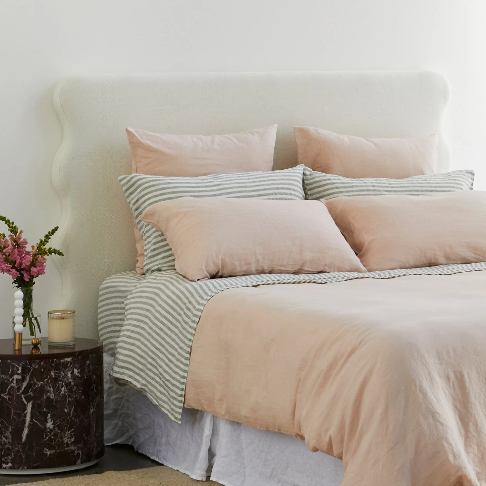 French Flax Linen Flat Sheet in Sage Stripe - Image 6