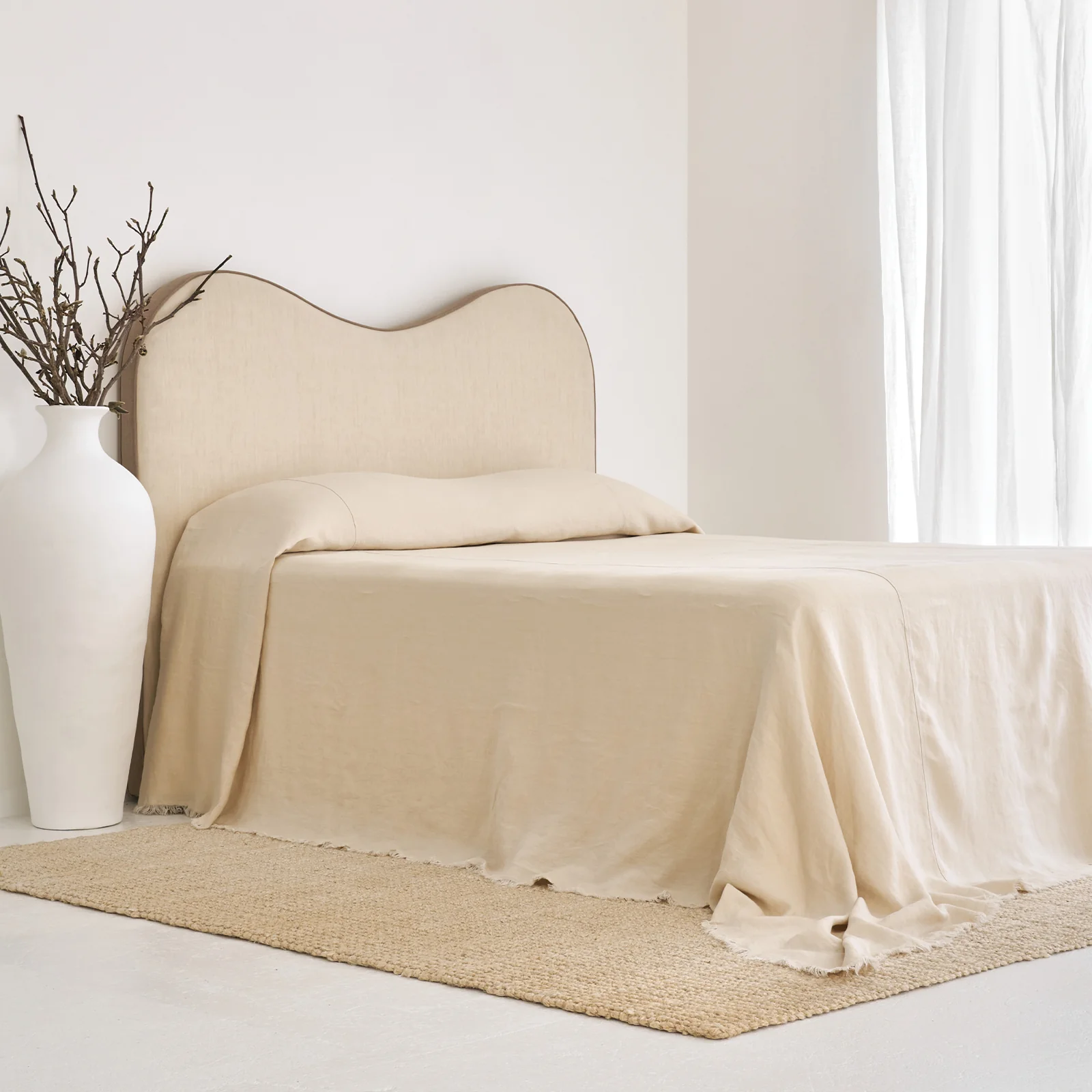 French Flax Linen Heavy Bedcover in Creme