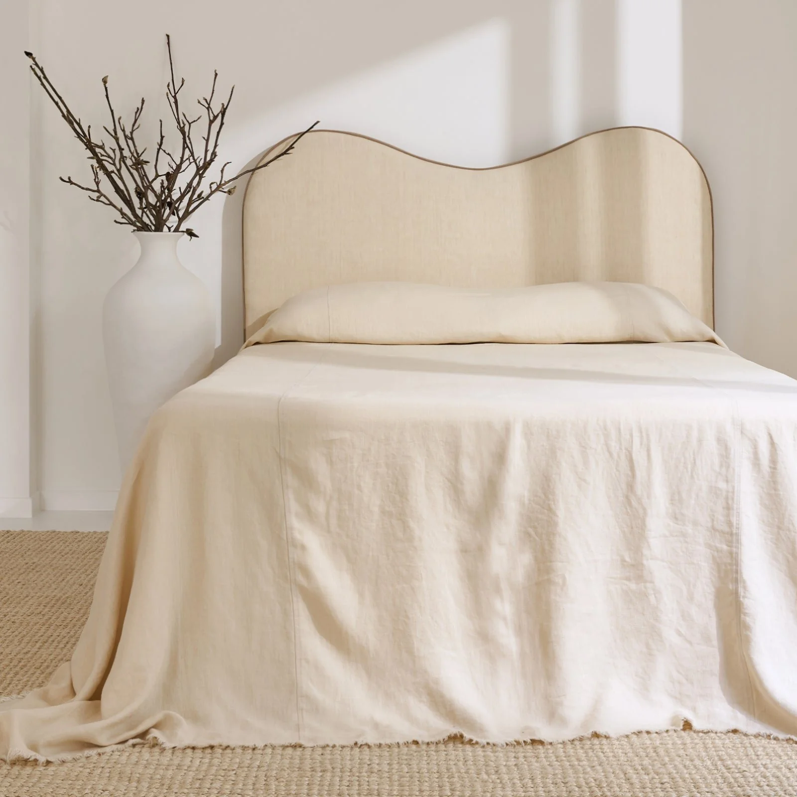 French Flax Linen Heavy Bedcover in Creme - Image 2