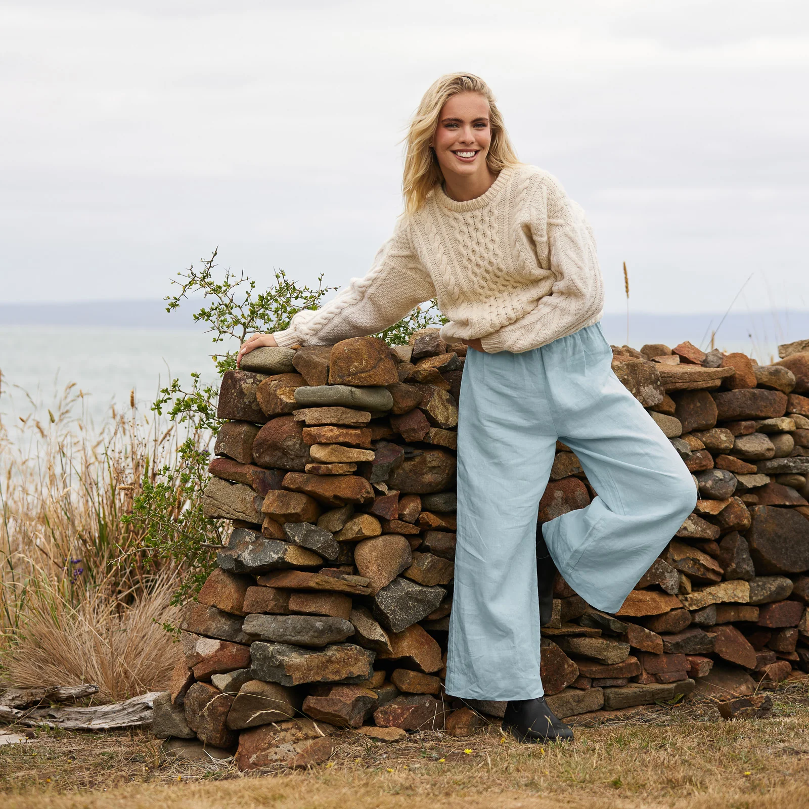 French Flax Linen Lounge Pant in Sky Blue - Image 12