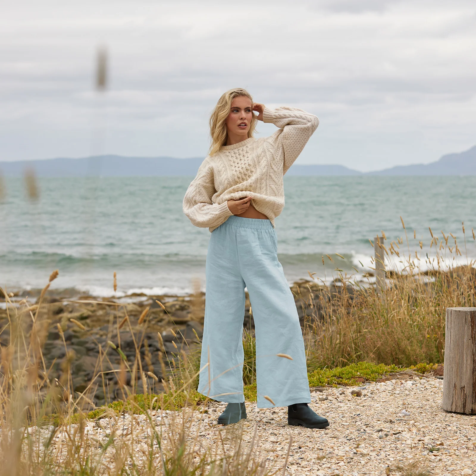 French Flax Linen Lounge Pant in Sky Blue - Image 13