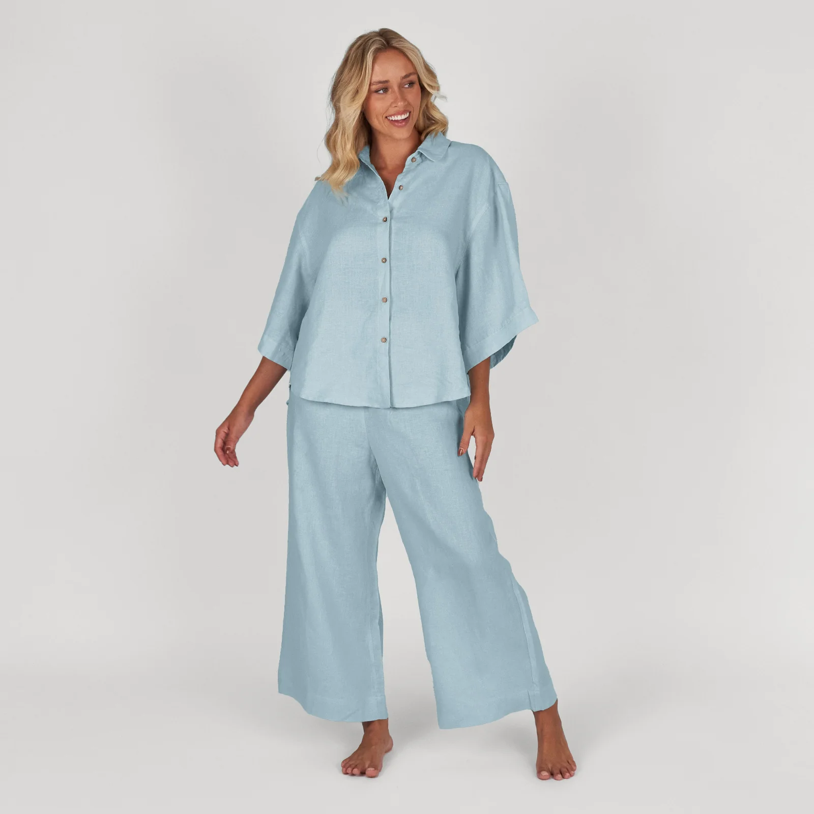 French Flax Linen Lounge Pant in Sky Blue - Image 3
