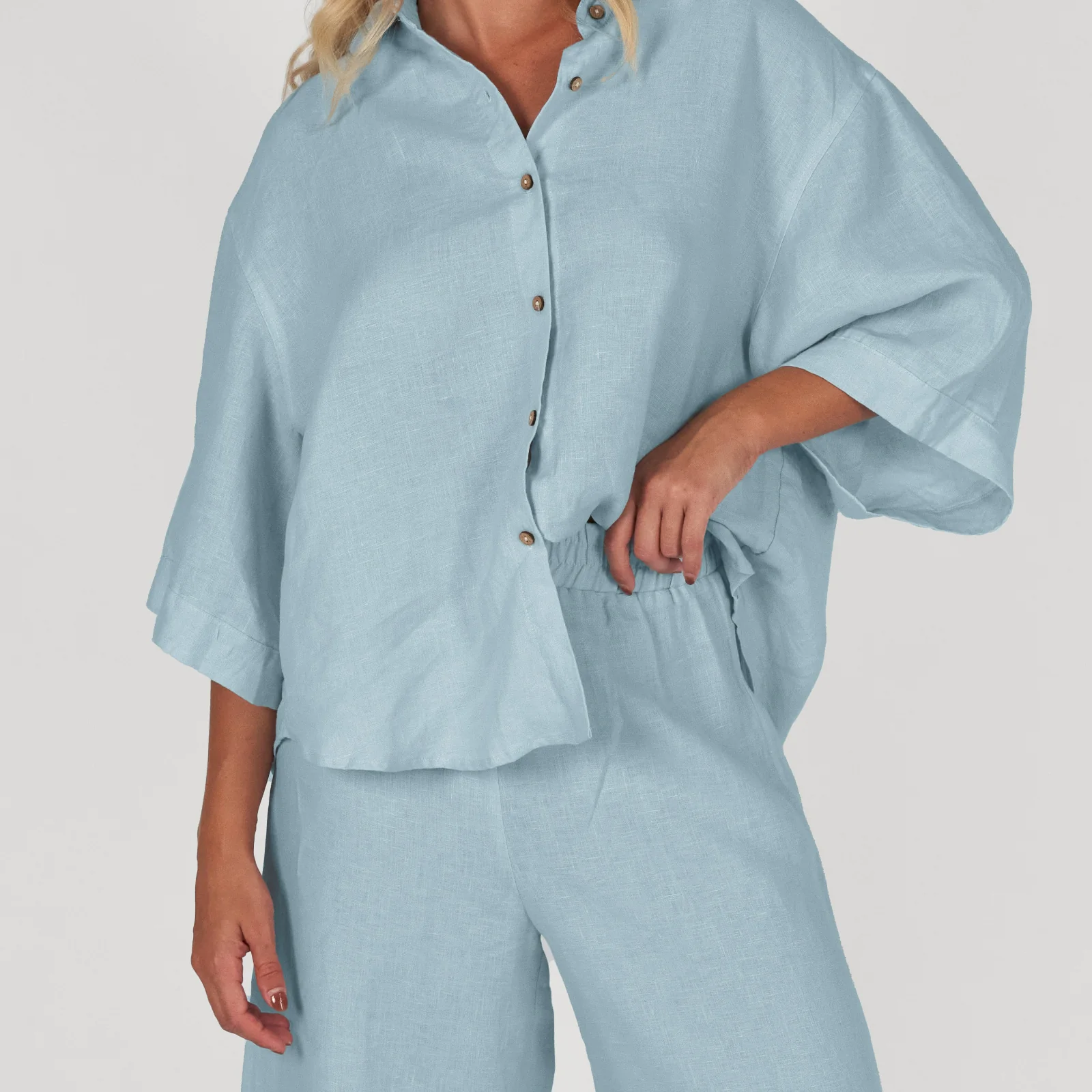 French Flax Linen Lounge Pant in Sky Blue - Image 4