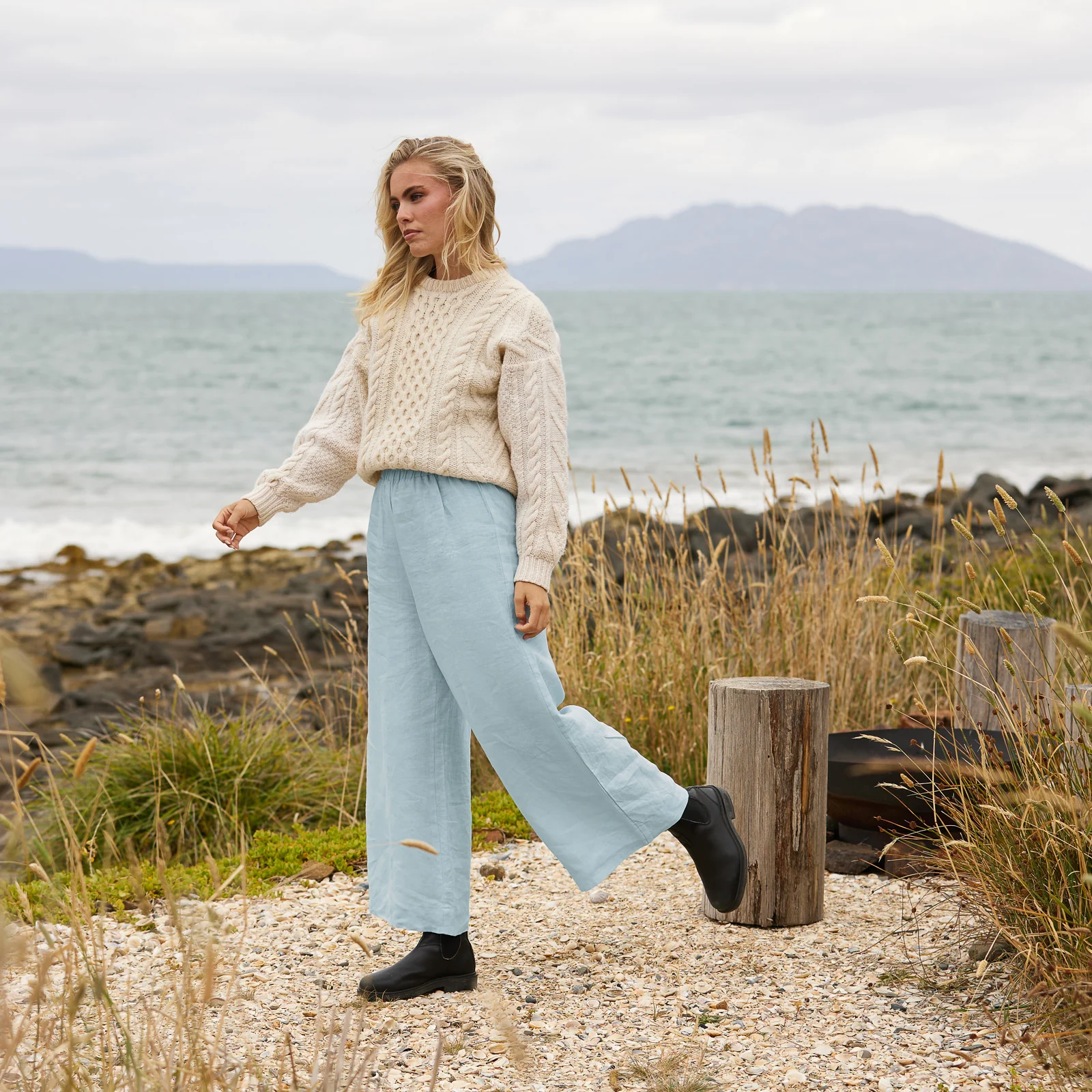 French Flax Linen Lounge Pant in Sky Blue - Image 5
