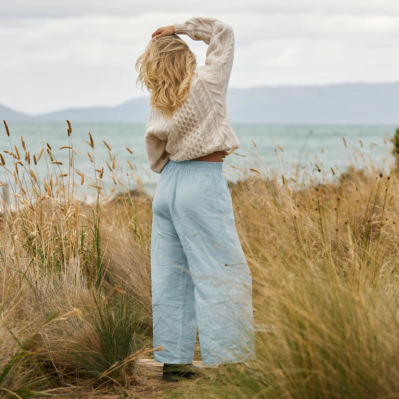 French Flax Linen Lounge Pant in Sky Blue - Image 7
