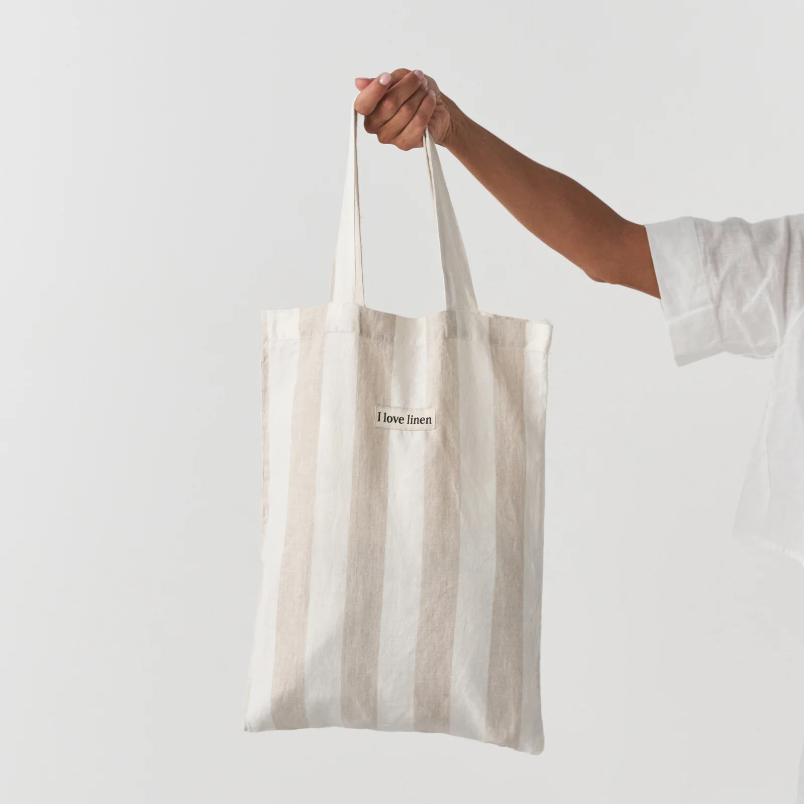 French Flax Linen Market Bag in Natural Thick Stripe - Image 2