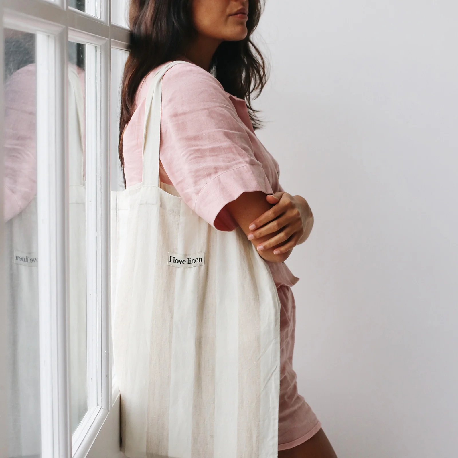 French Flax Linen Market Bag in Natural Thick Stripe - Image 5